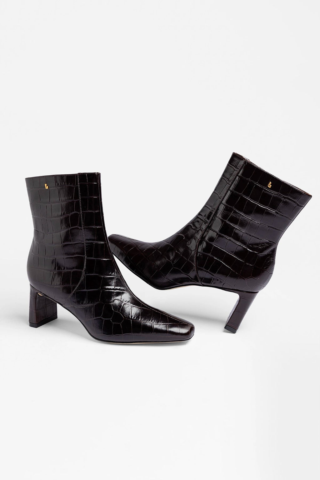 Larroude Alexis Bootie In Dark Croco Embossed Leather