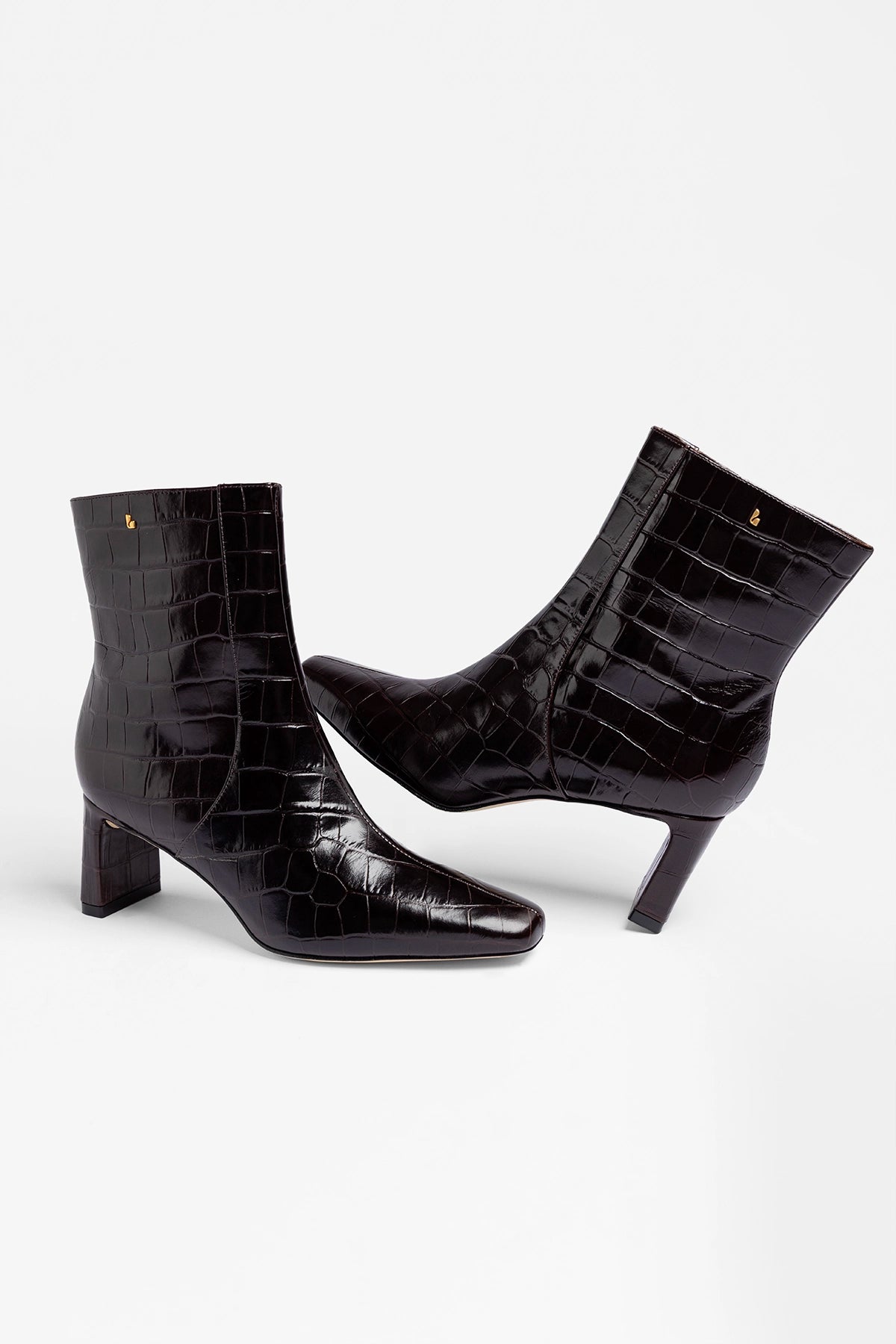 Larroude Alexis Bootie In Dark Croco Embossed Leather