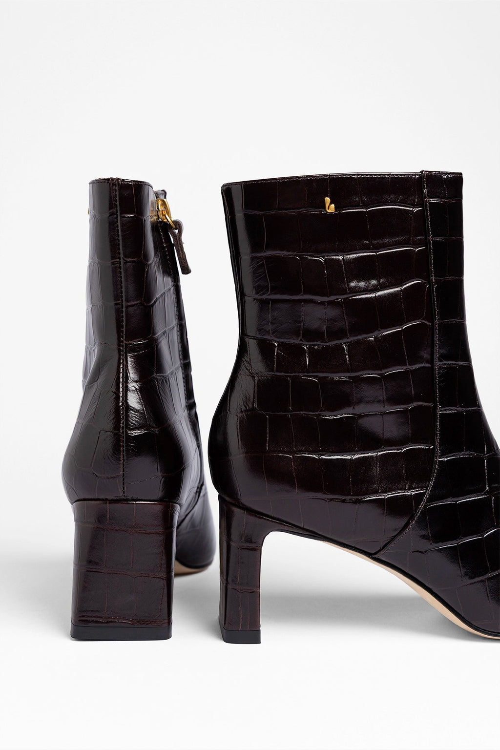 Larroude Alexis Bootie In Dark Croco Embossed Leather