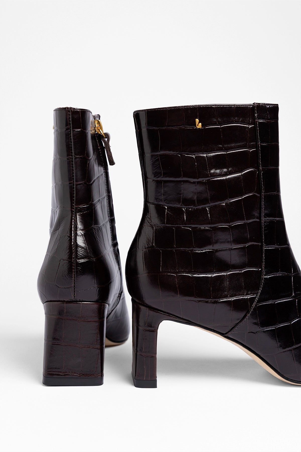 Larroude Alexis Bootie In Dark Croco Embossed Leather