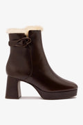 Larroude Dolly Verona Low Boot In Brown Leather And Natural Shearling
