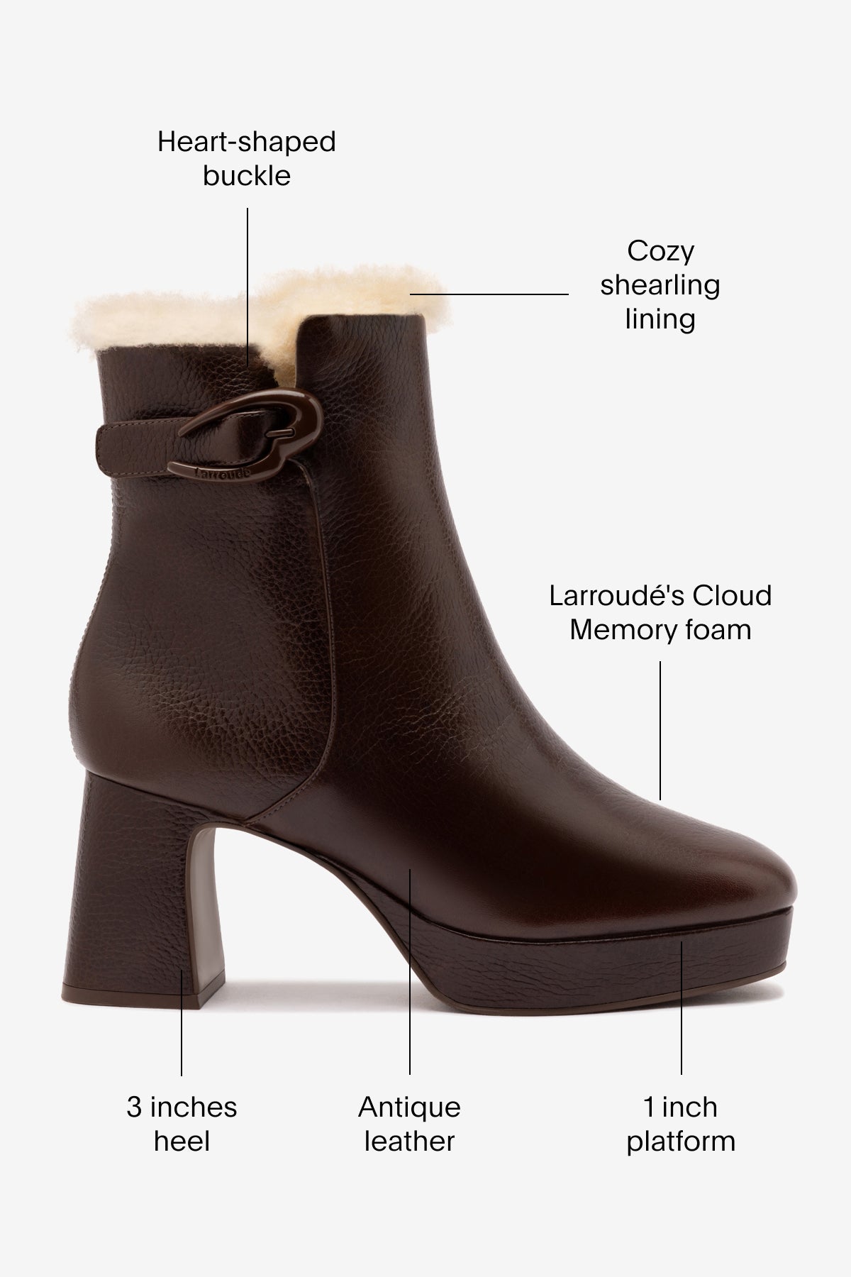 Larroude Dolly Verona Low Boot In Brown Leather And Natural Shearling