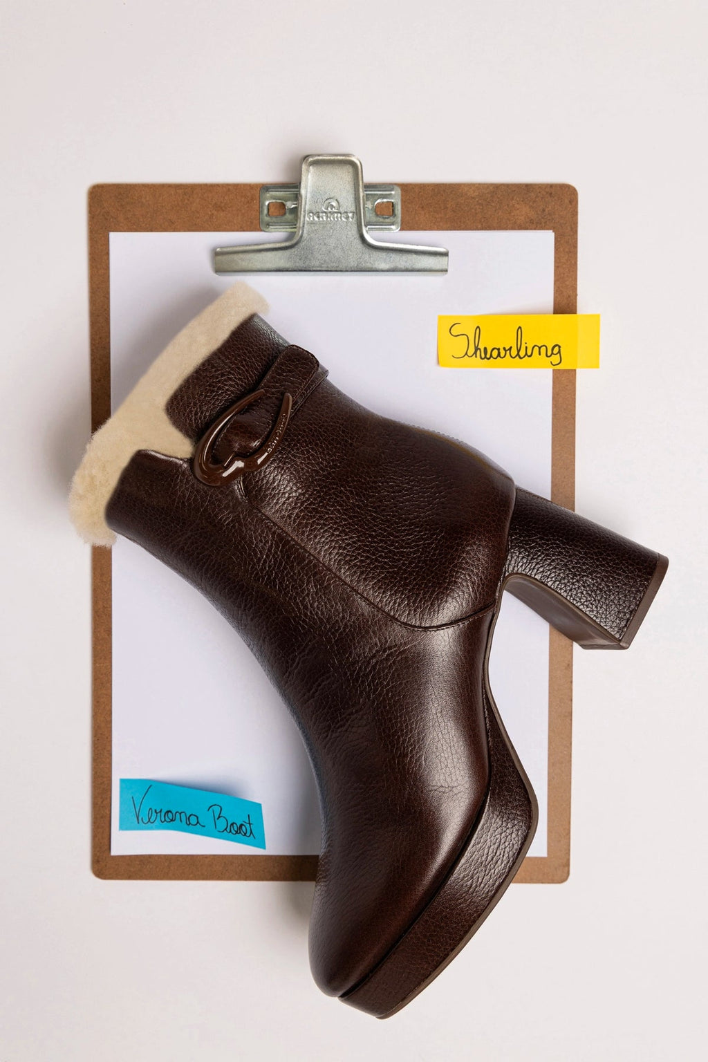 Larroude Dolly Verona Low Boot In Brown Leather And Natural Shearling