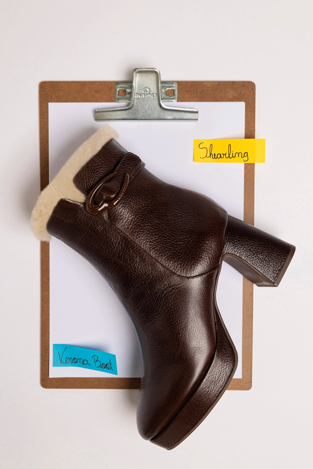 Larroude Dolly Verona Low Boot In Brown Leather And Natural Shearling