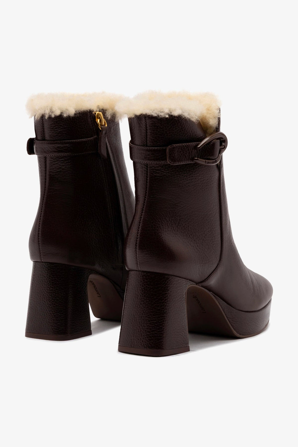 Larroude Dolly Verona Low Boot In Brown Leather And Natural Shearling