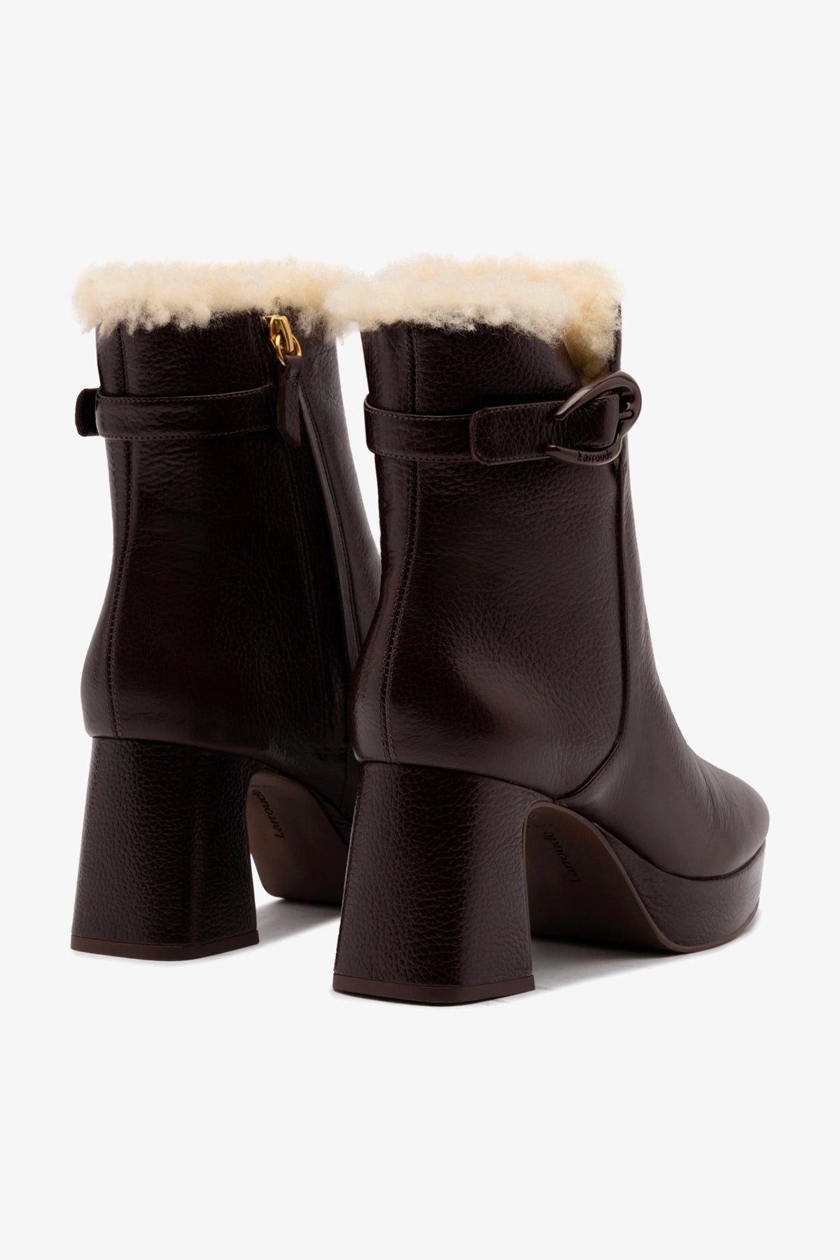 Larroude Dolly Verona Low Boot In Brown Leather And Natural Shearling
