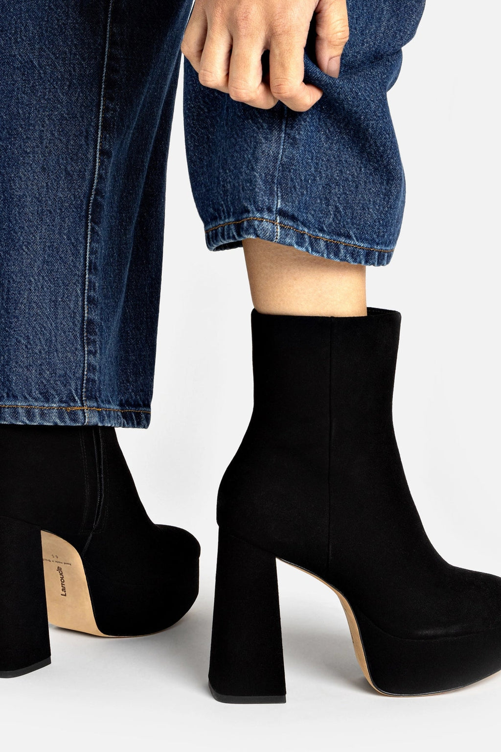 Larroude Dolly Boot In Black Suede