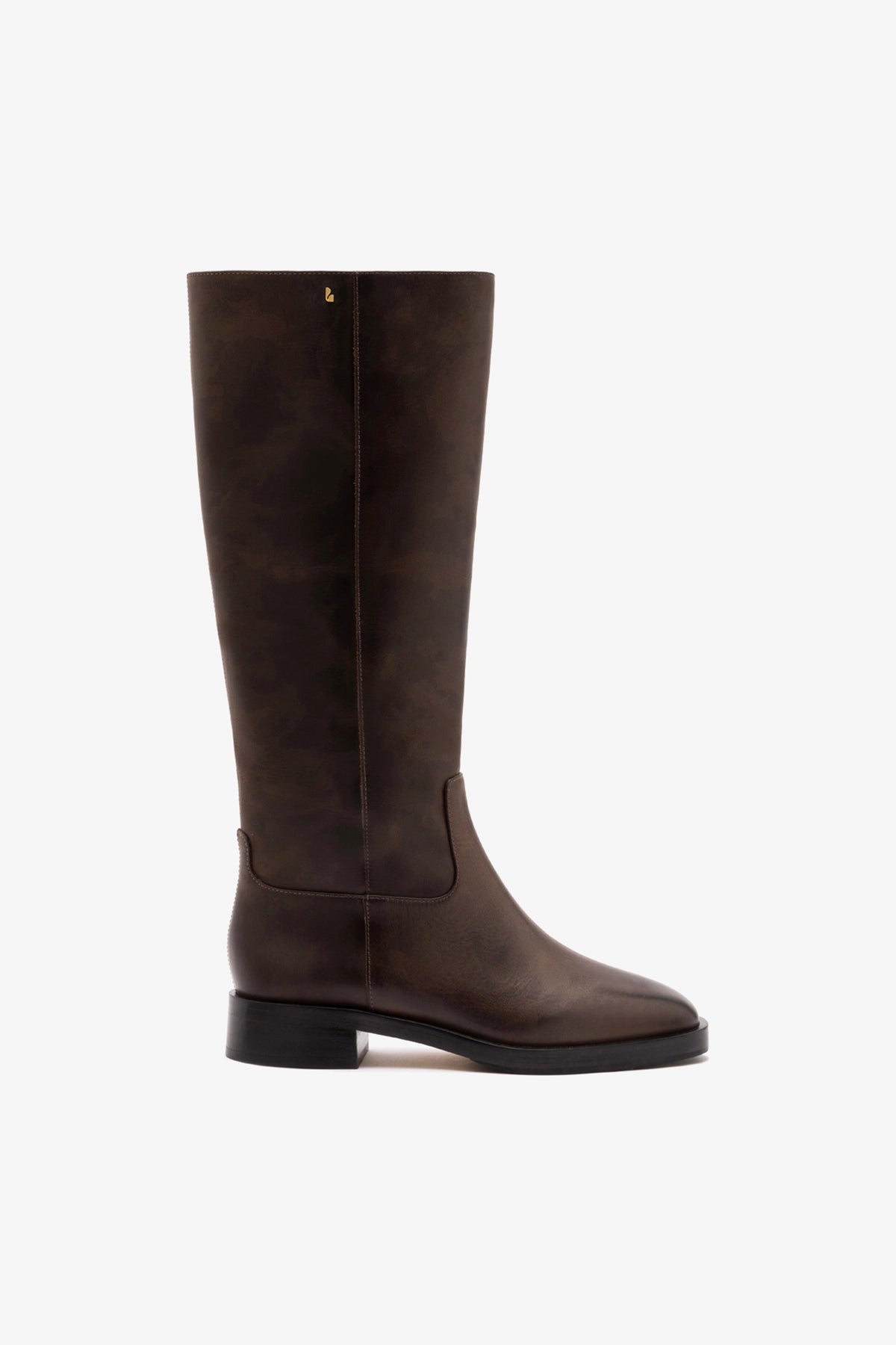 Larroude Anne Boot In Brown Shadow Leather