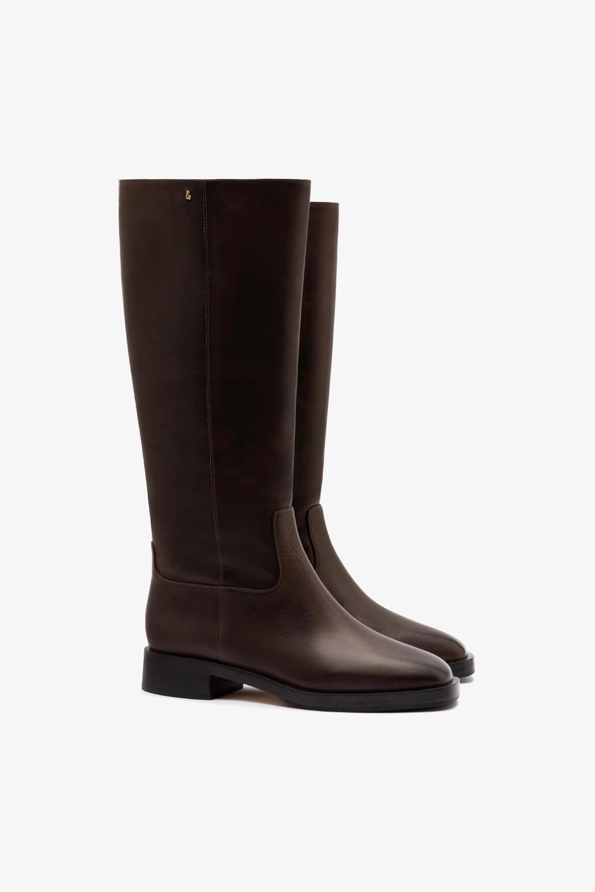Larroude Anne Boot In Brown Shadow Leather