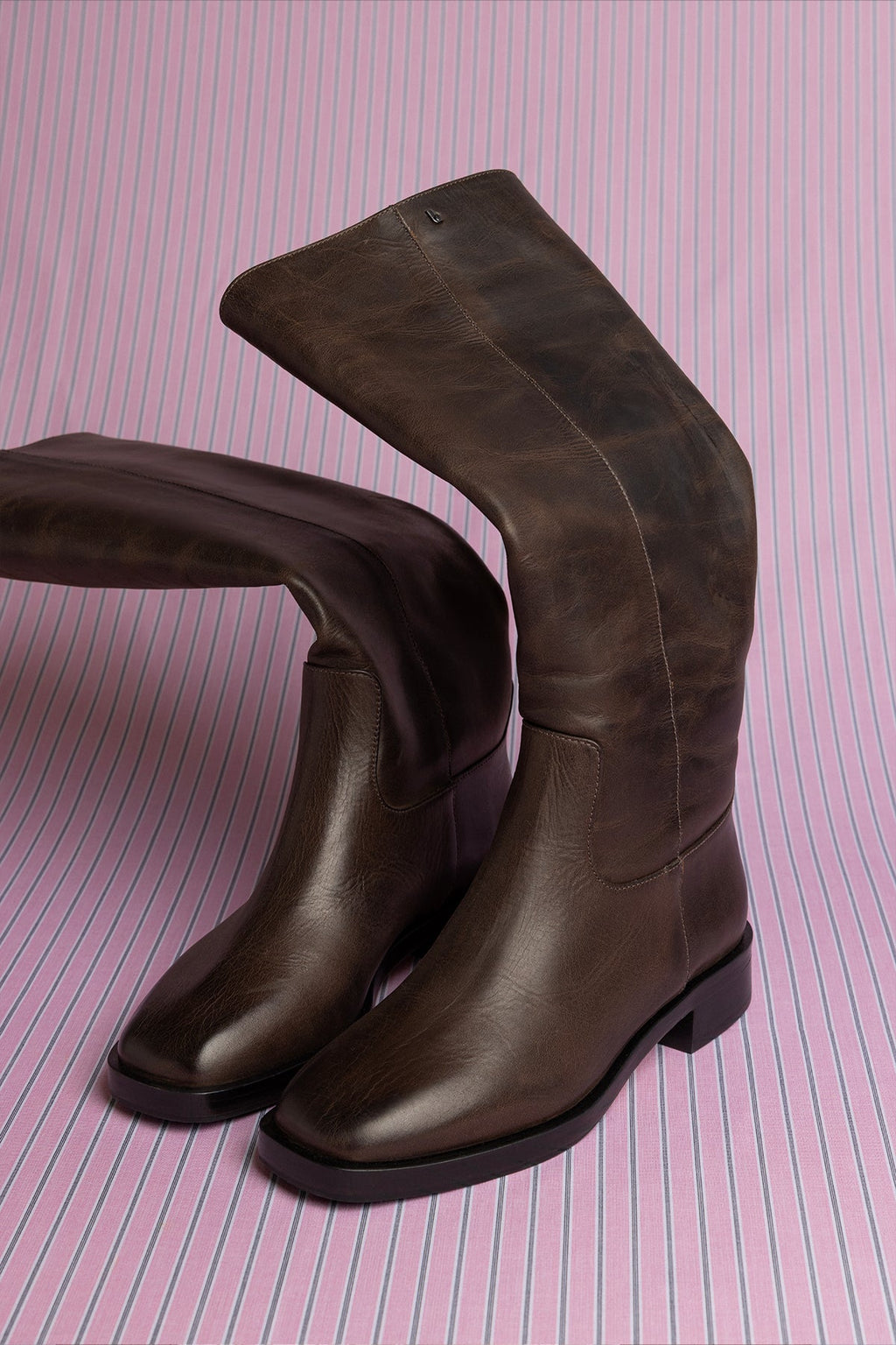 Larroude Anne Boot In Brown Shadow Leather