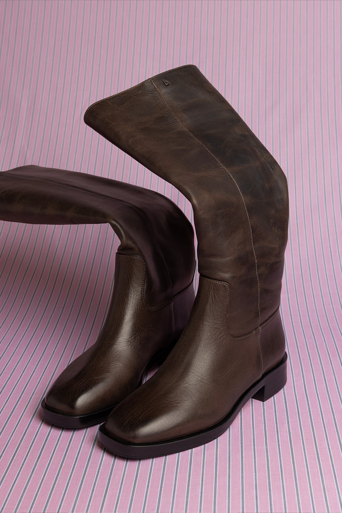 Larroude Anne Boot In Brown Shadow Leather