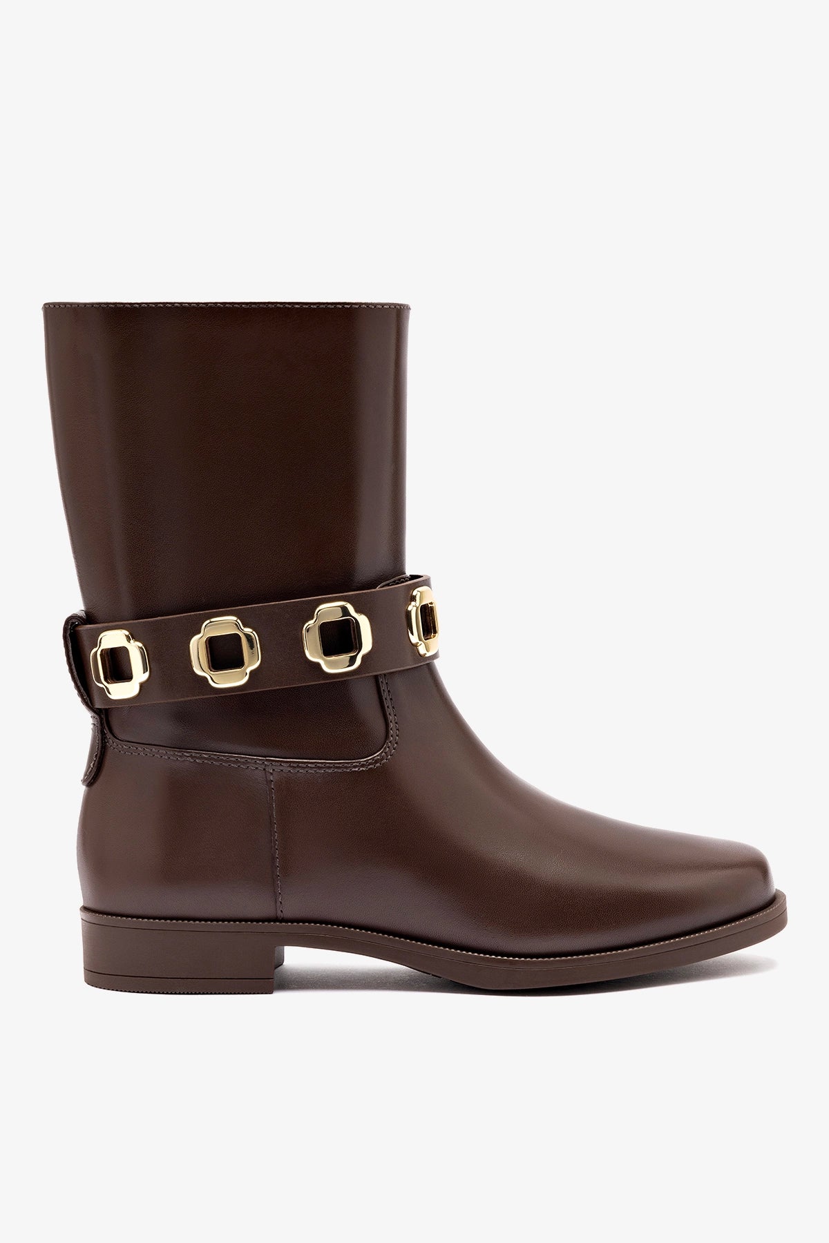 Larroude Milan Flat Bootie In Brown Water Resistant Leather