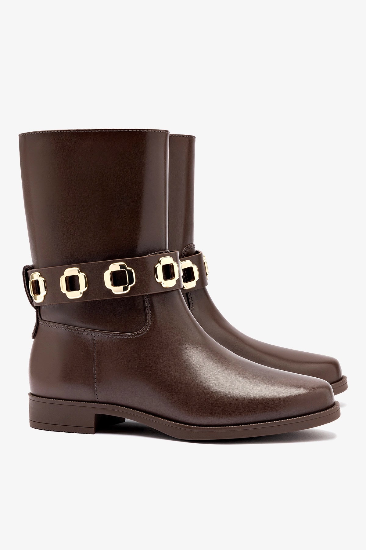 Larroude Milan Flat Bootie In Brown Water Resistant Leather