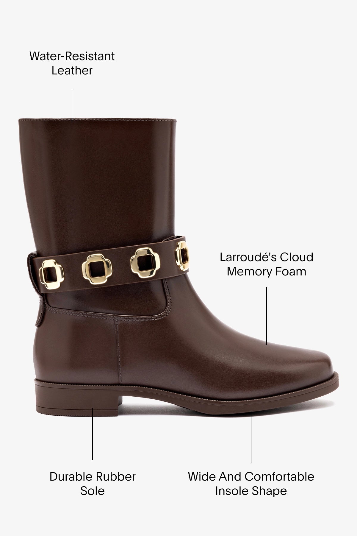 Larroude Milan Flat Bootie In Brown Water Resistant Leather