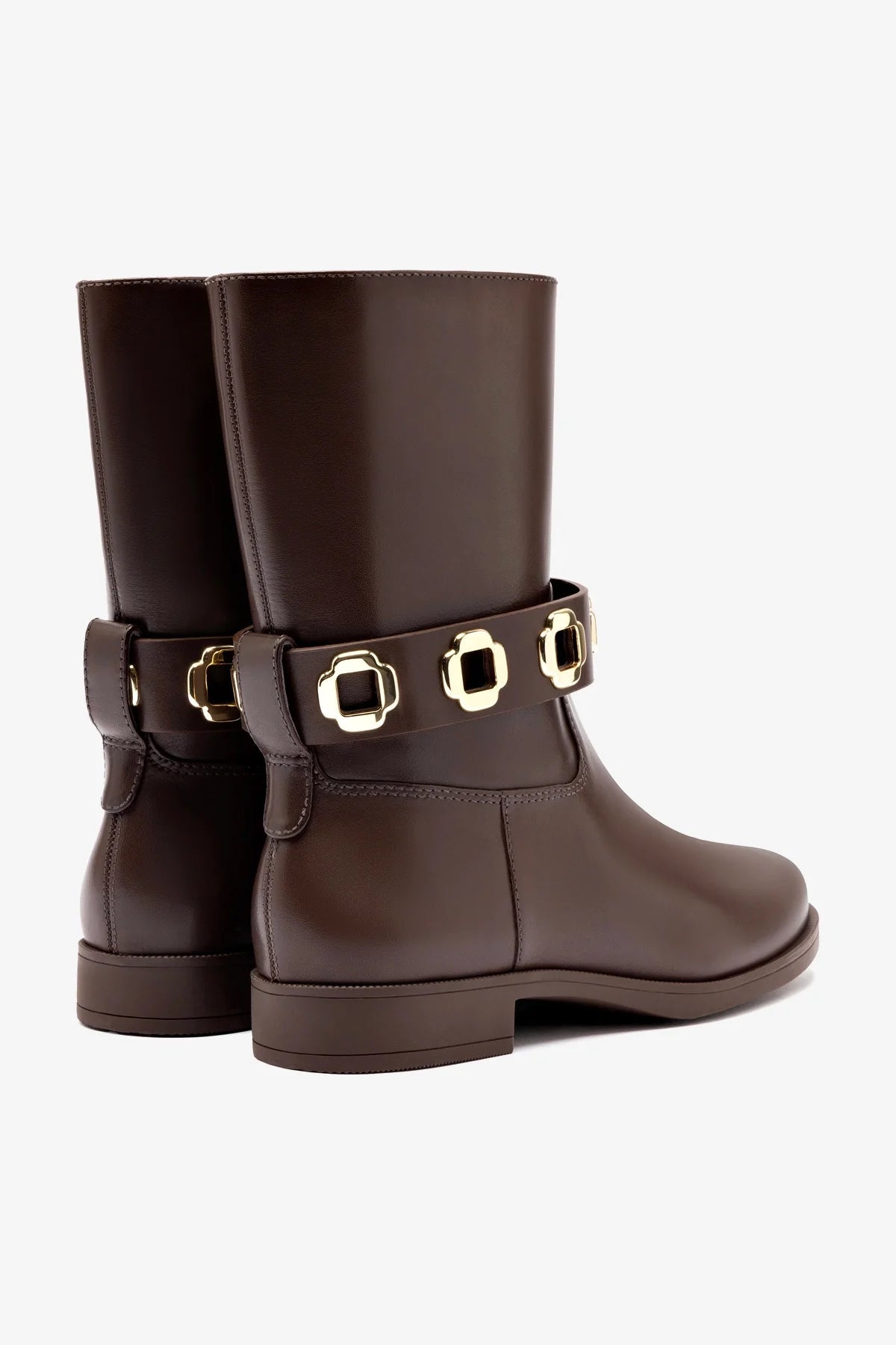 Larroude Milan Flat Bootie In Brown Water Resistant Leather