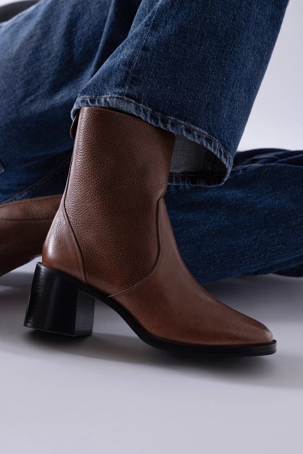 Larroude Mini Ricky Boot Burnt Umber Leather