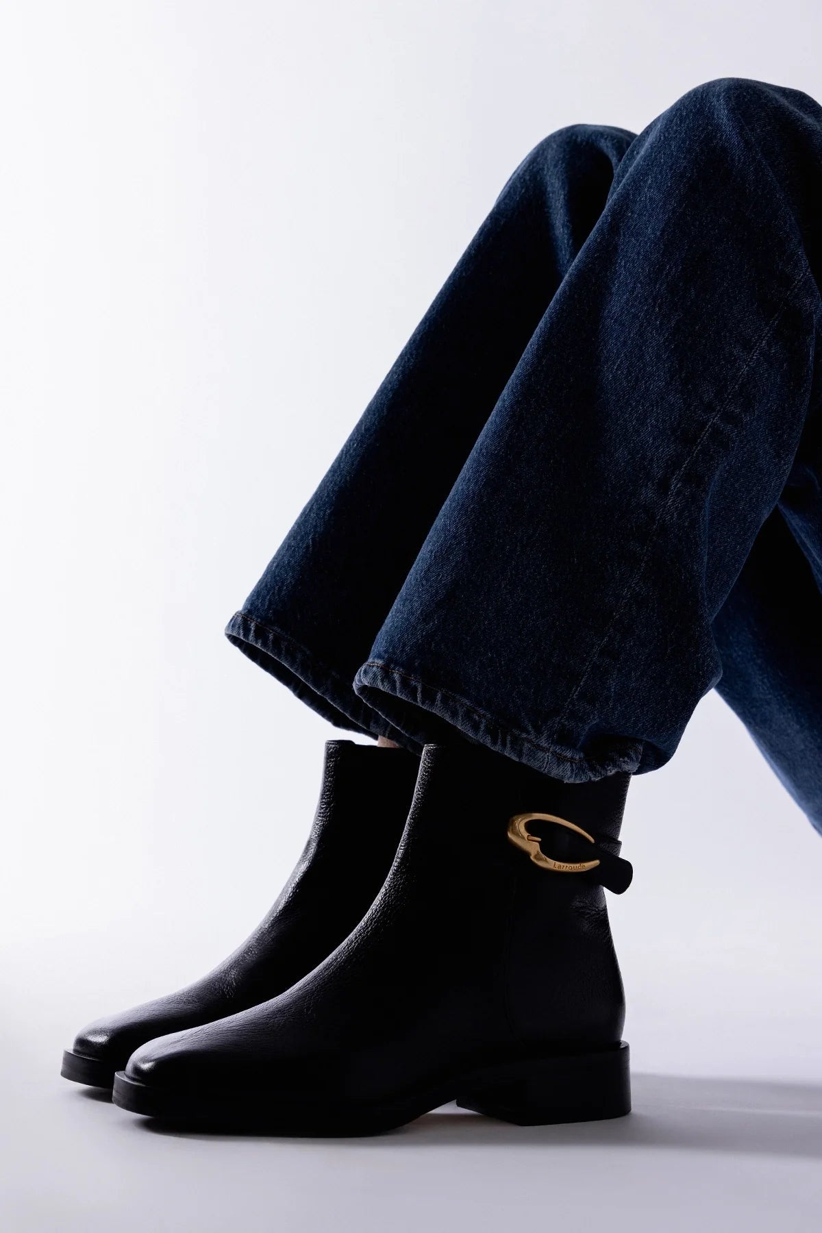 Larroude Anne Verona Low Boot Black Leather