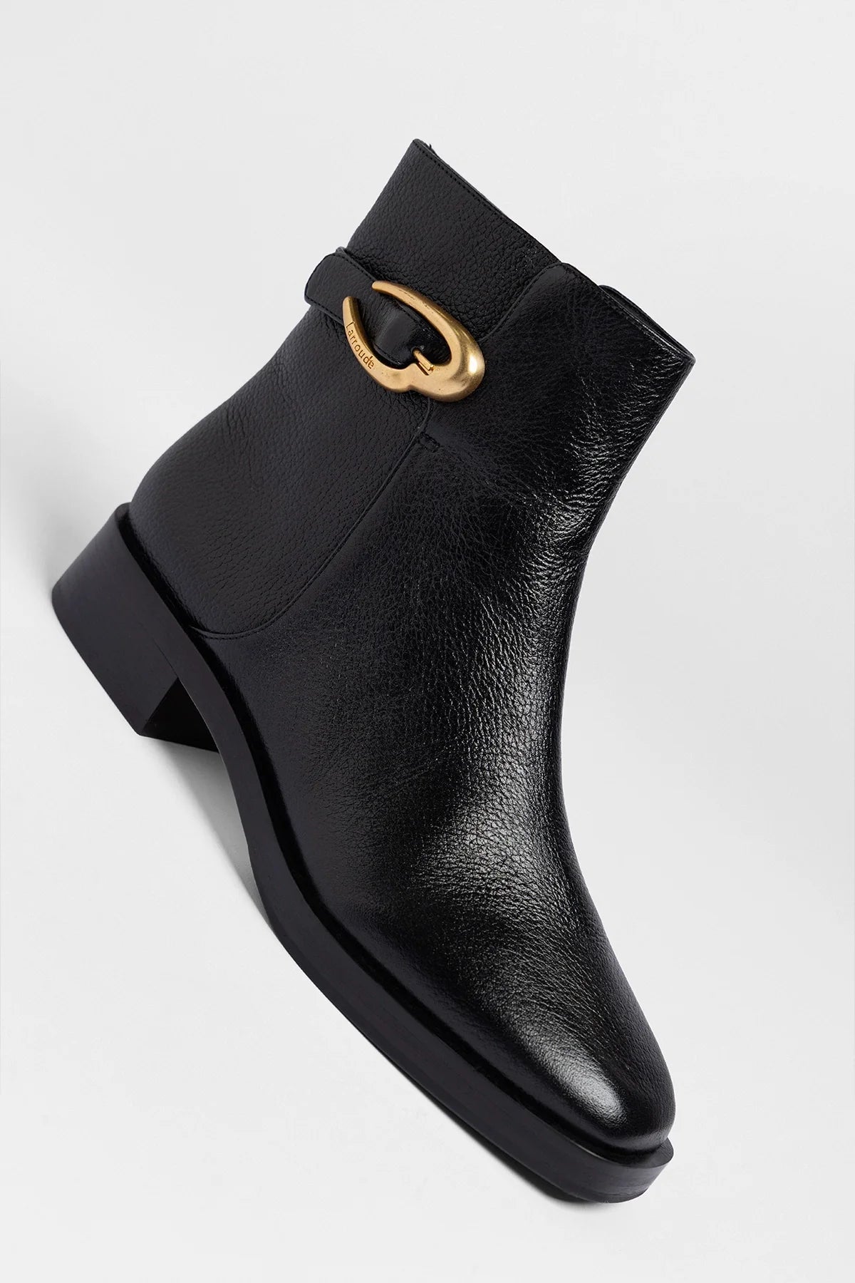 Larroude Anne Verona Low Boot Black Leather