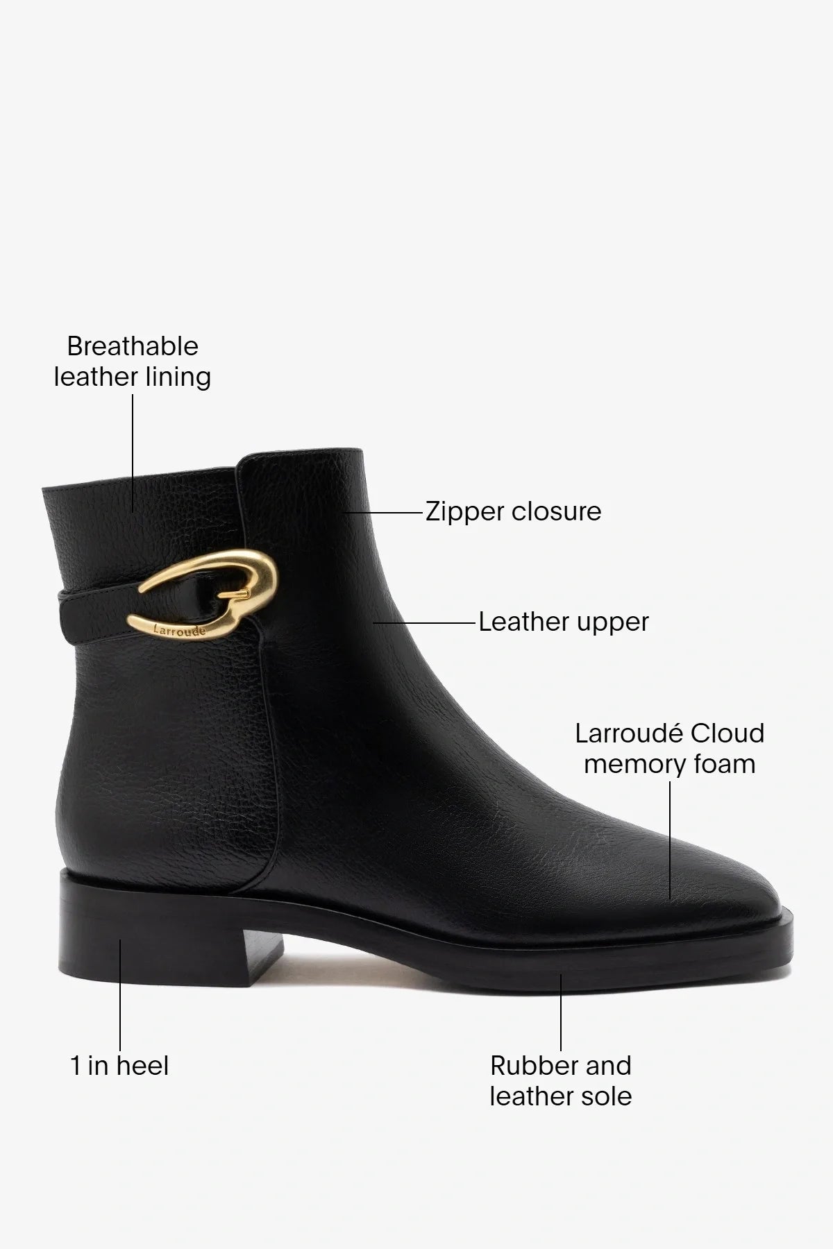 Larroude Anne Verona Low Boot Black Leather