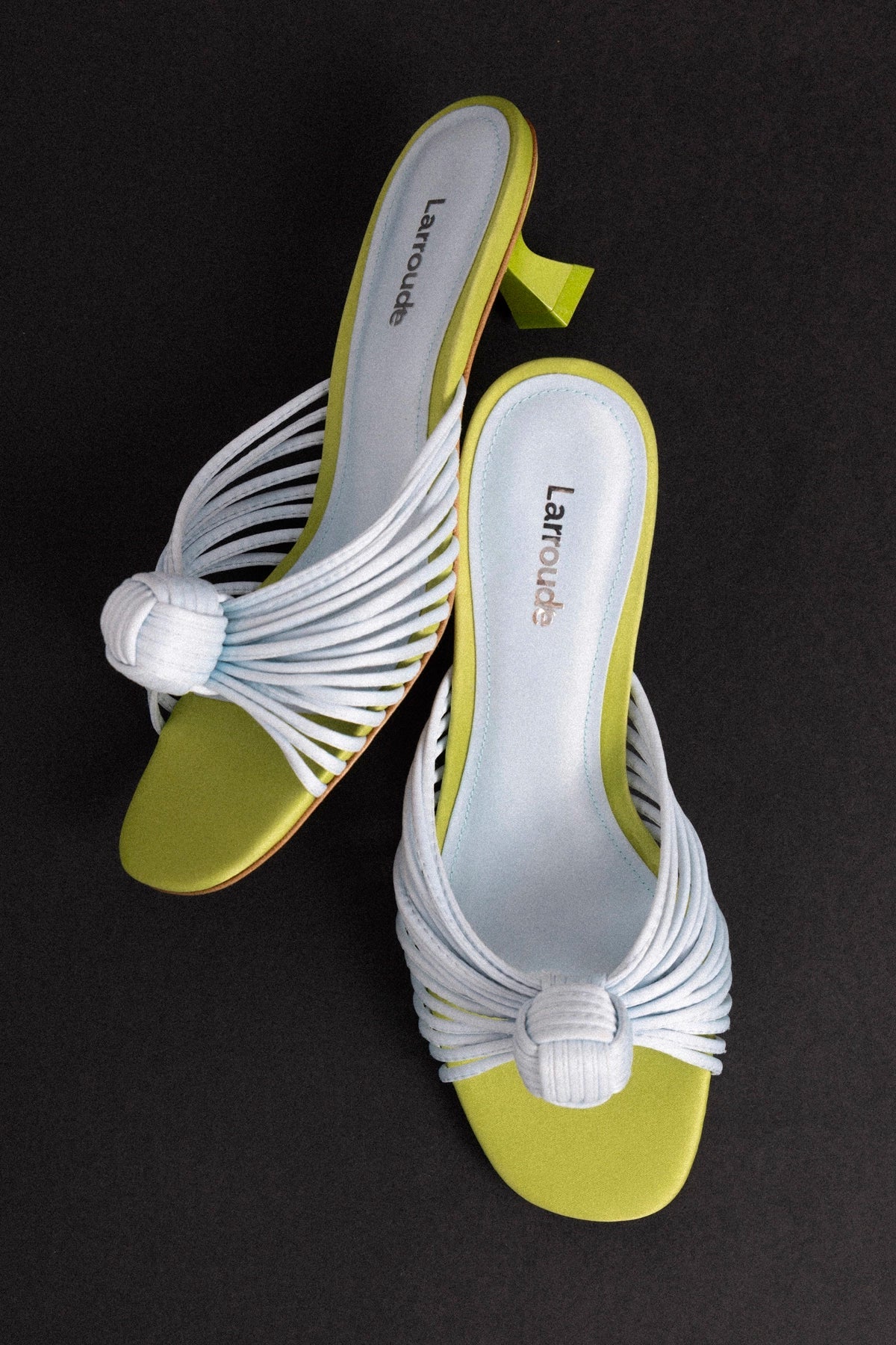 Larroude Valerie Mule Powder Blue and Green Satin