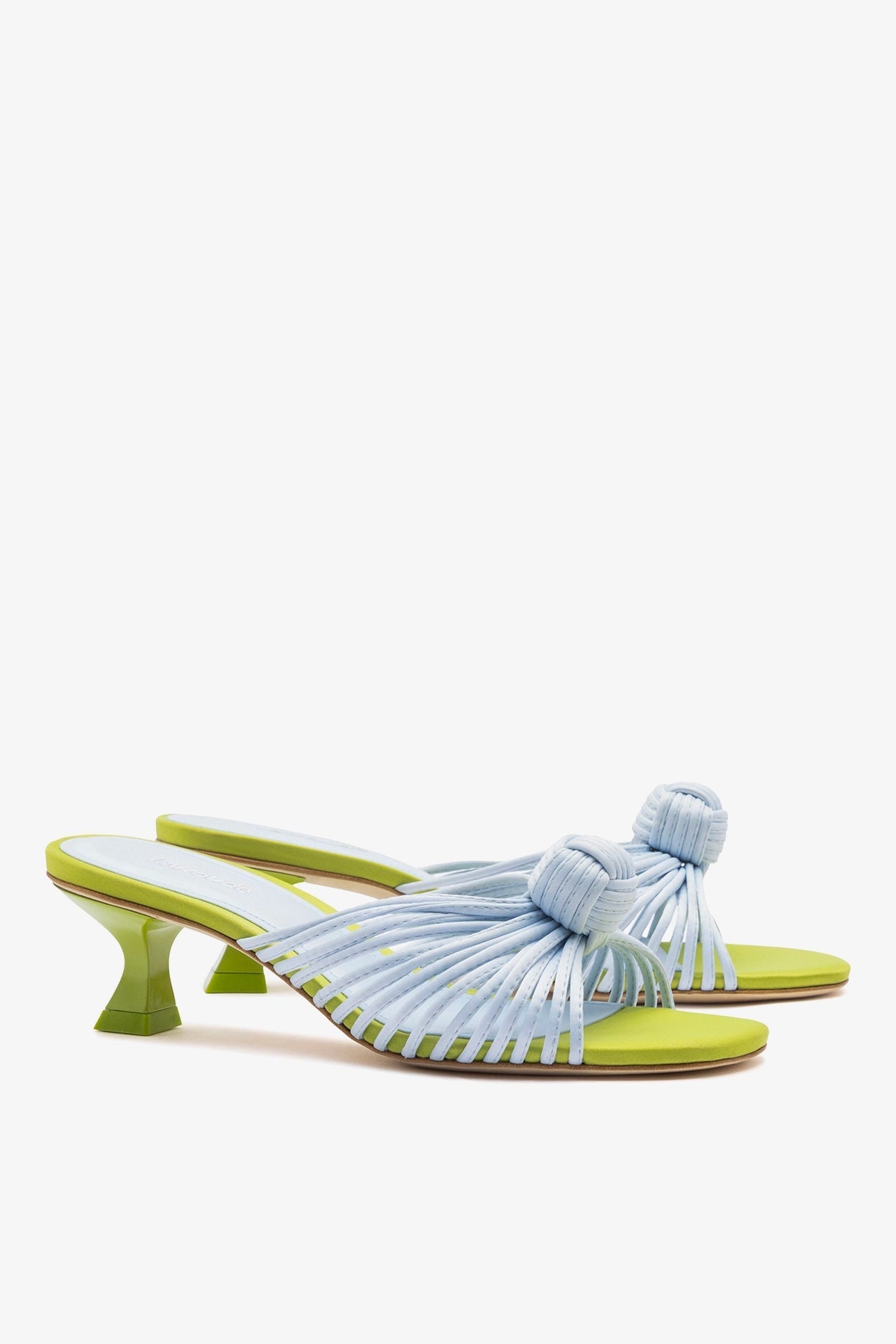 Larroude Valerie Mule Powder Blue and Green Satin