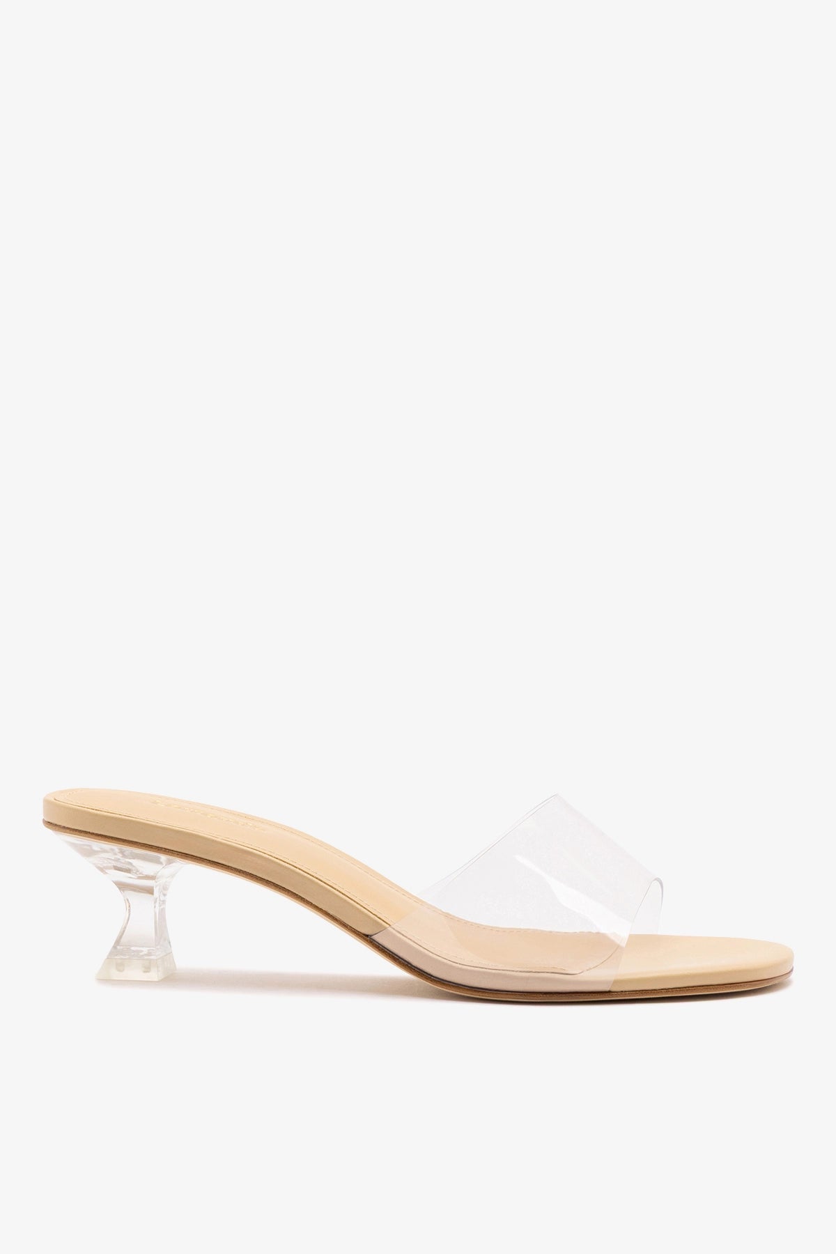 Larroude Vivi Lucite Clear Mule Sand Leather