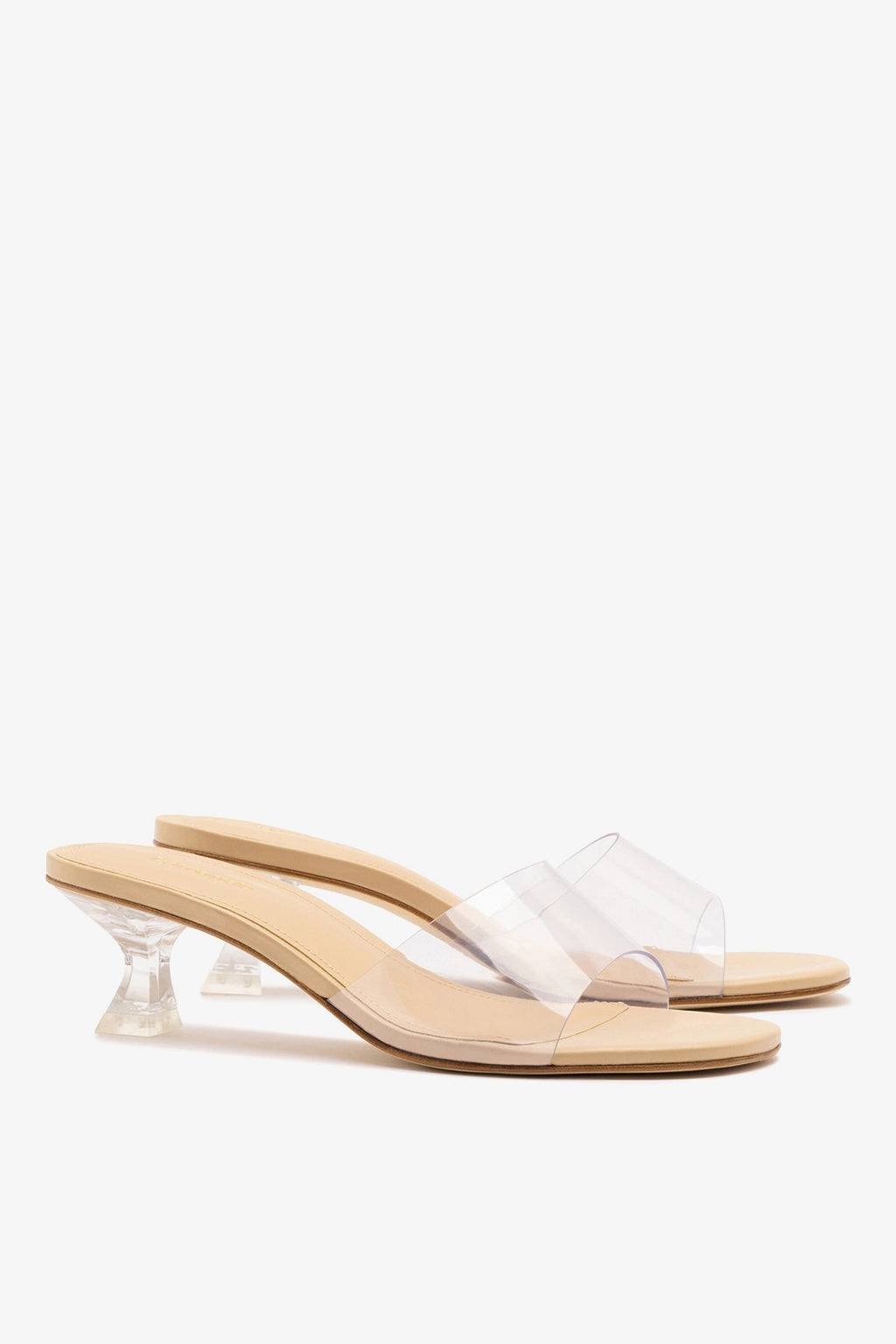 Larroude Vivi Lucite Clear Mule Sand Leather