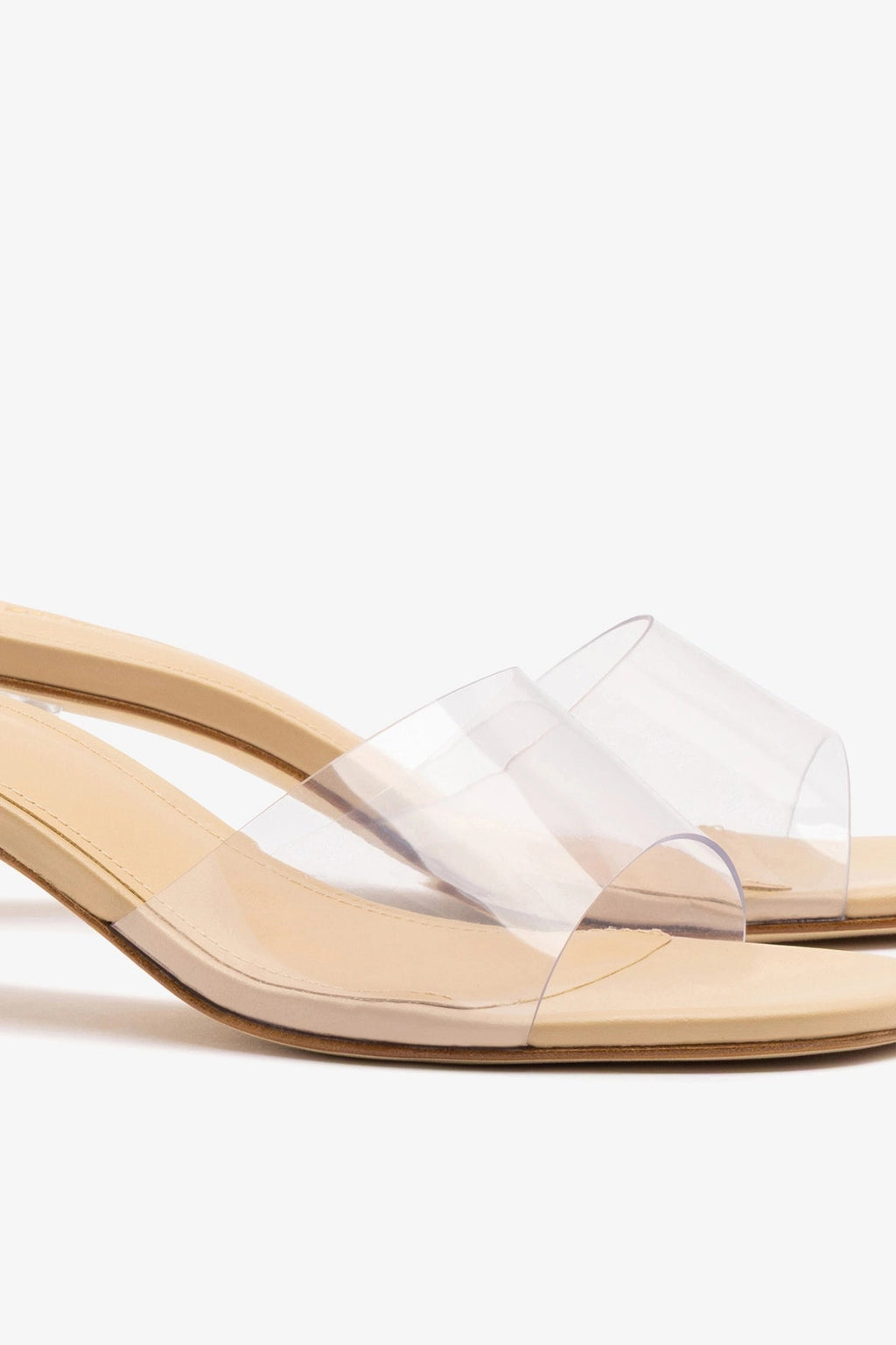 Larroude Vivi Lucite Clear Mule Sand Leather