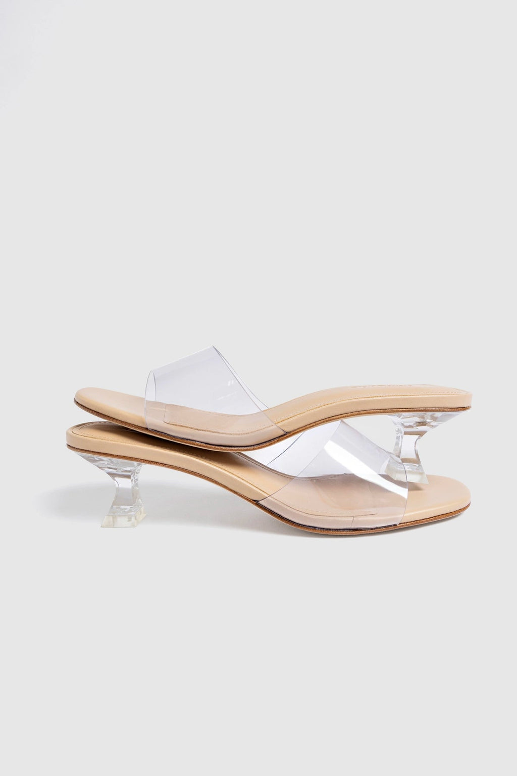 Larroude Vivi Lucite Clear Mule Sand Leather