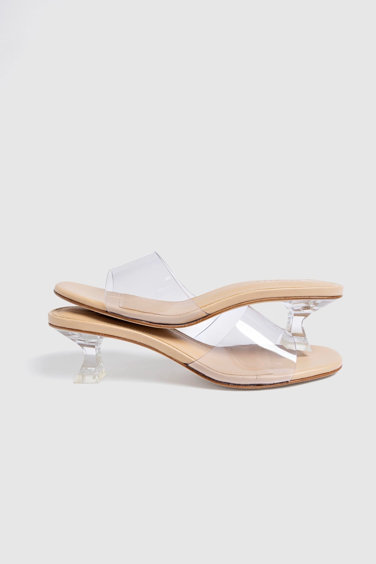 Larroude Vivi Lucite Clear Mule Sand Leather