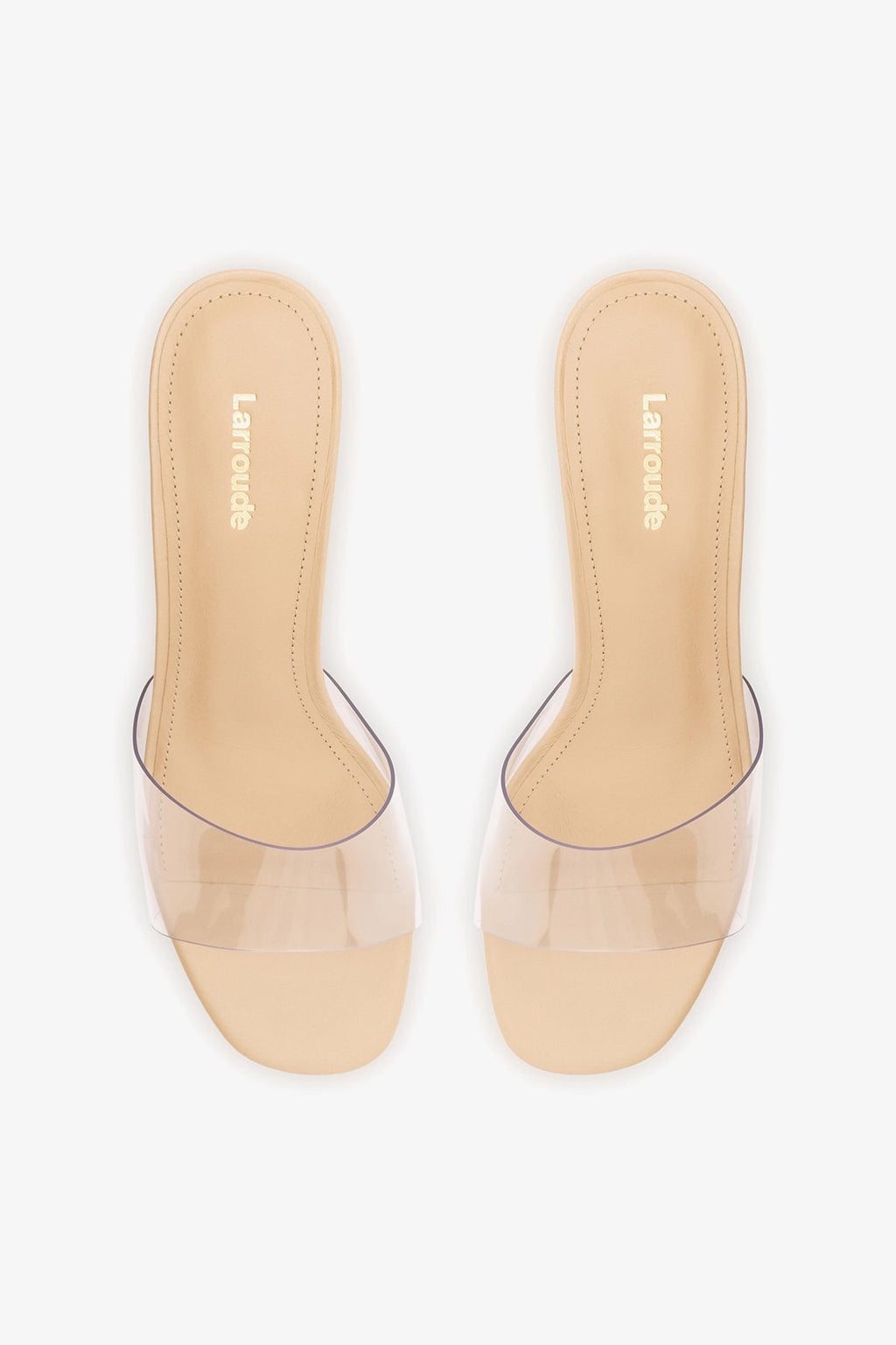 Larroude Vivi Lucite Clear Mule Sand Leather
