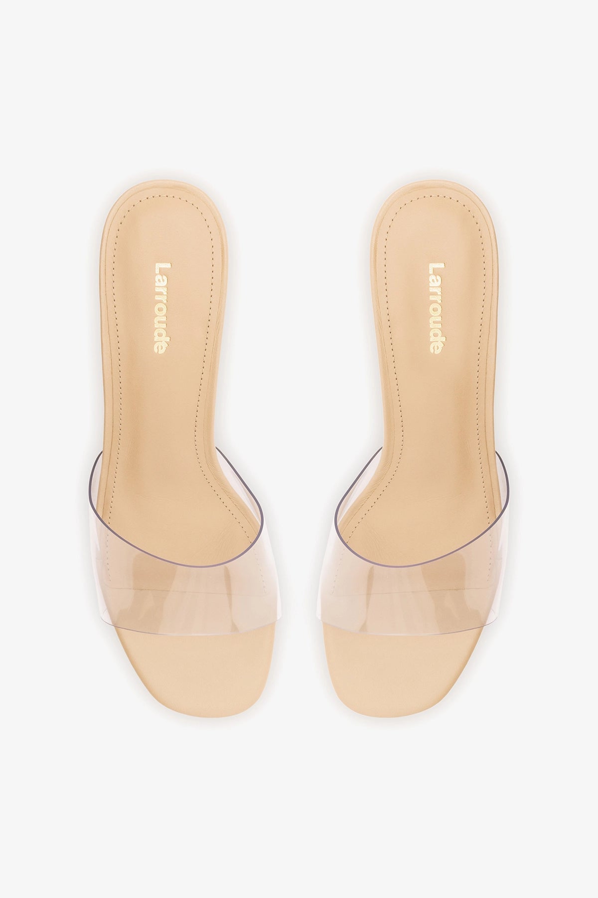 Larroude Vivi Lucite Clear Mule Sand Leather