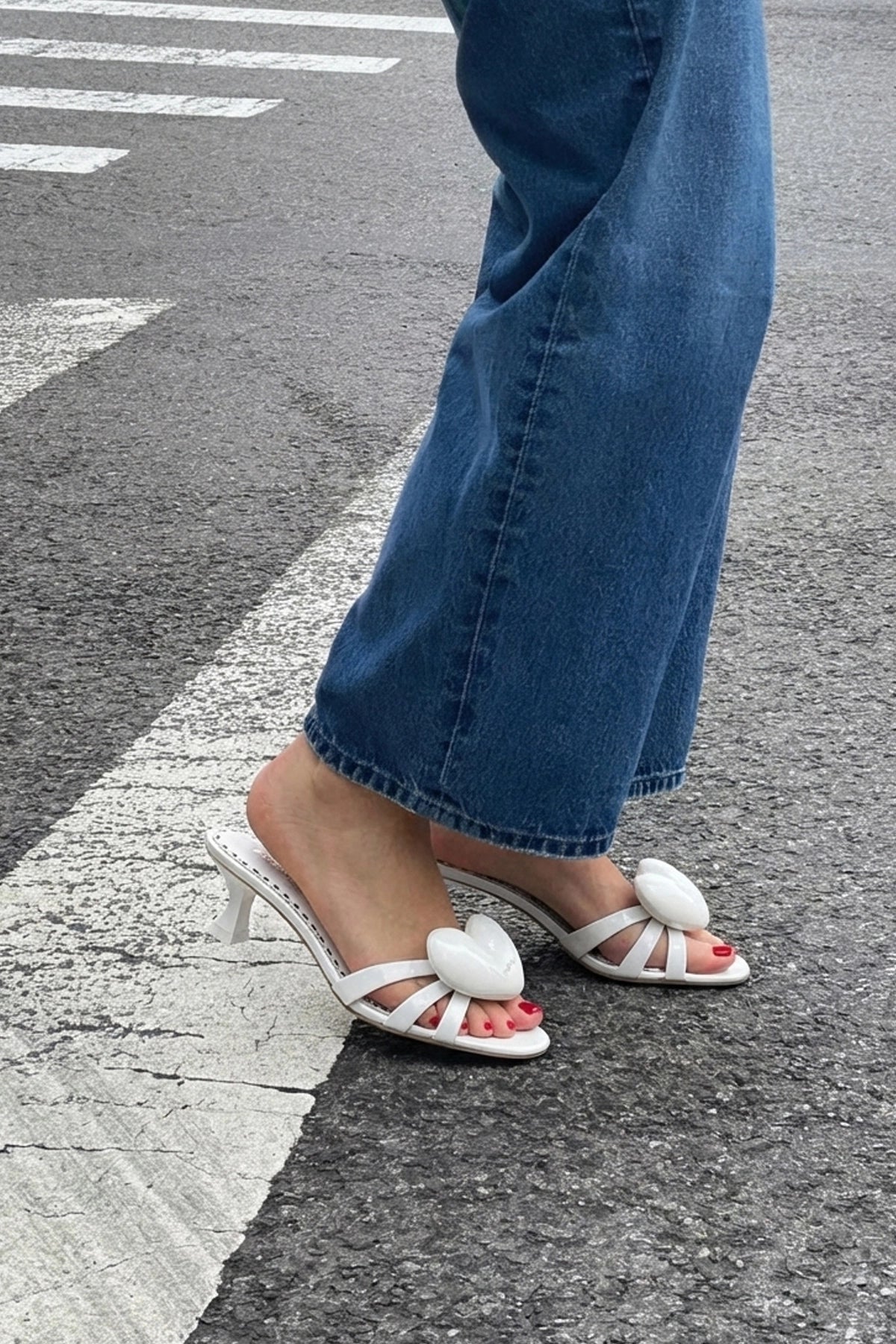 Larroude Amore Mule White Patent Leather