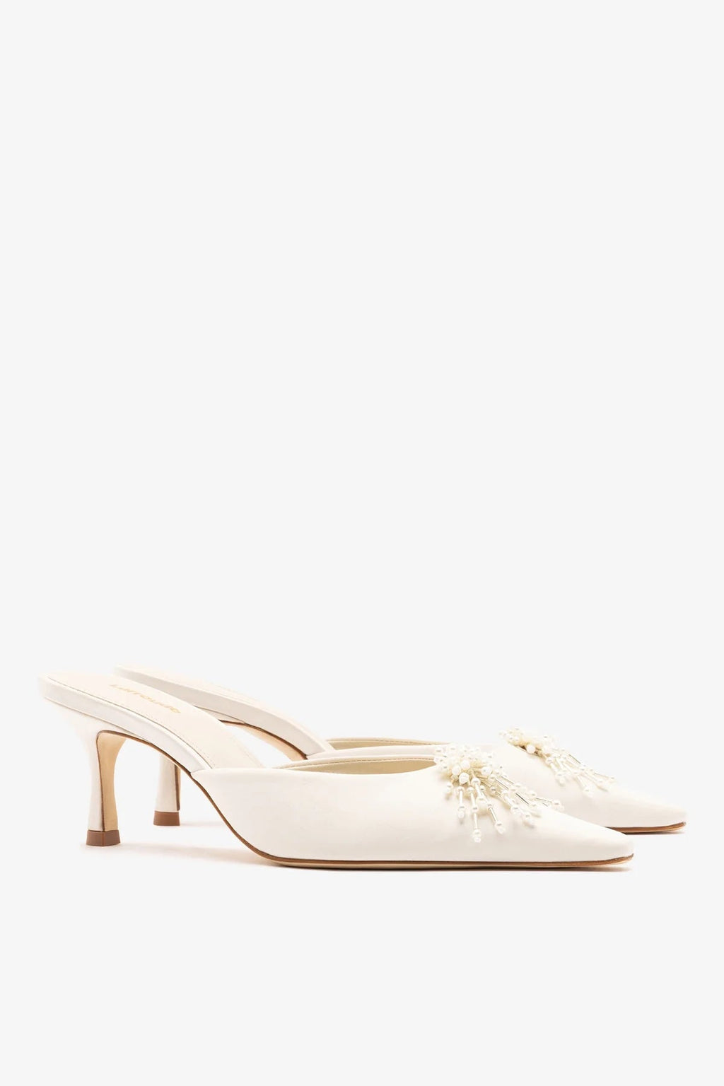Larroude Carine Mule White Satin