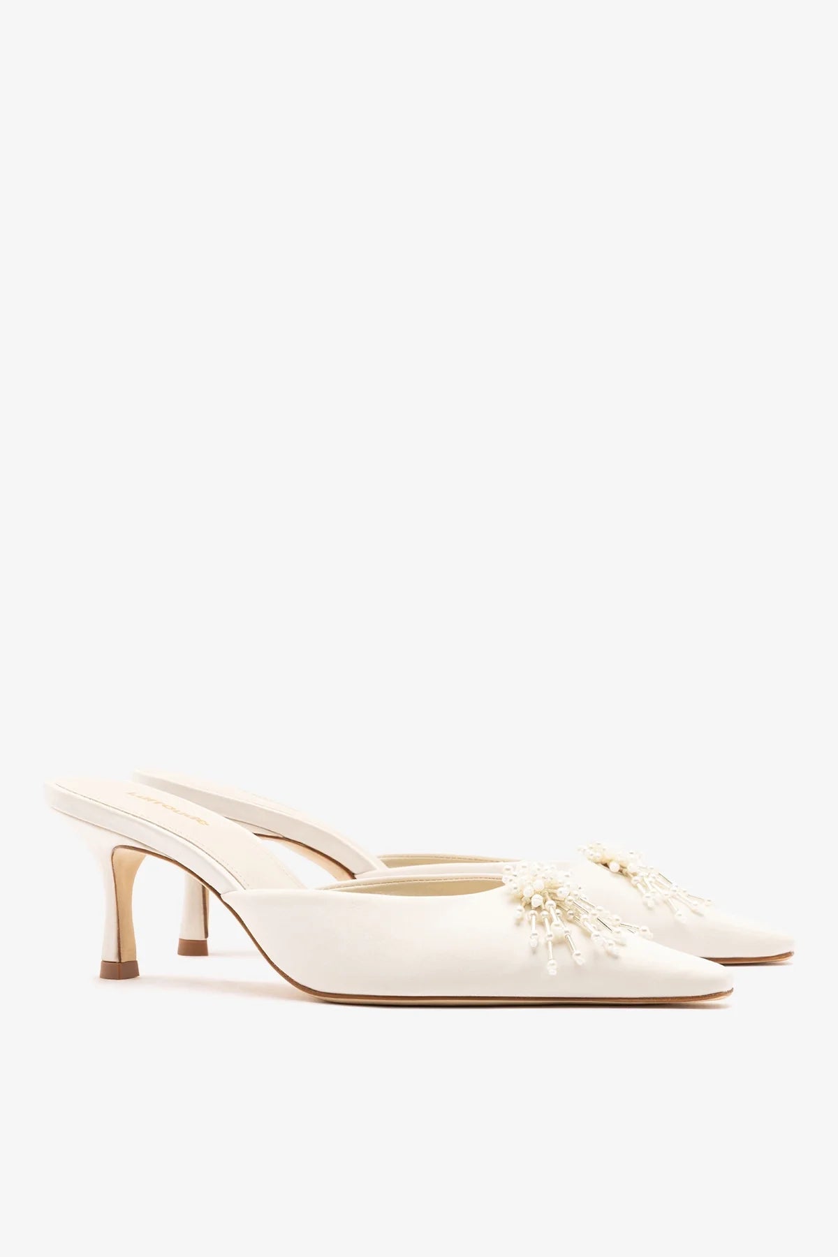 Larroude Carine Mule White Satin