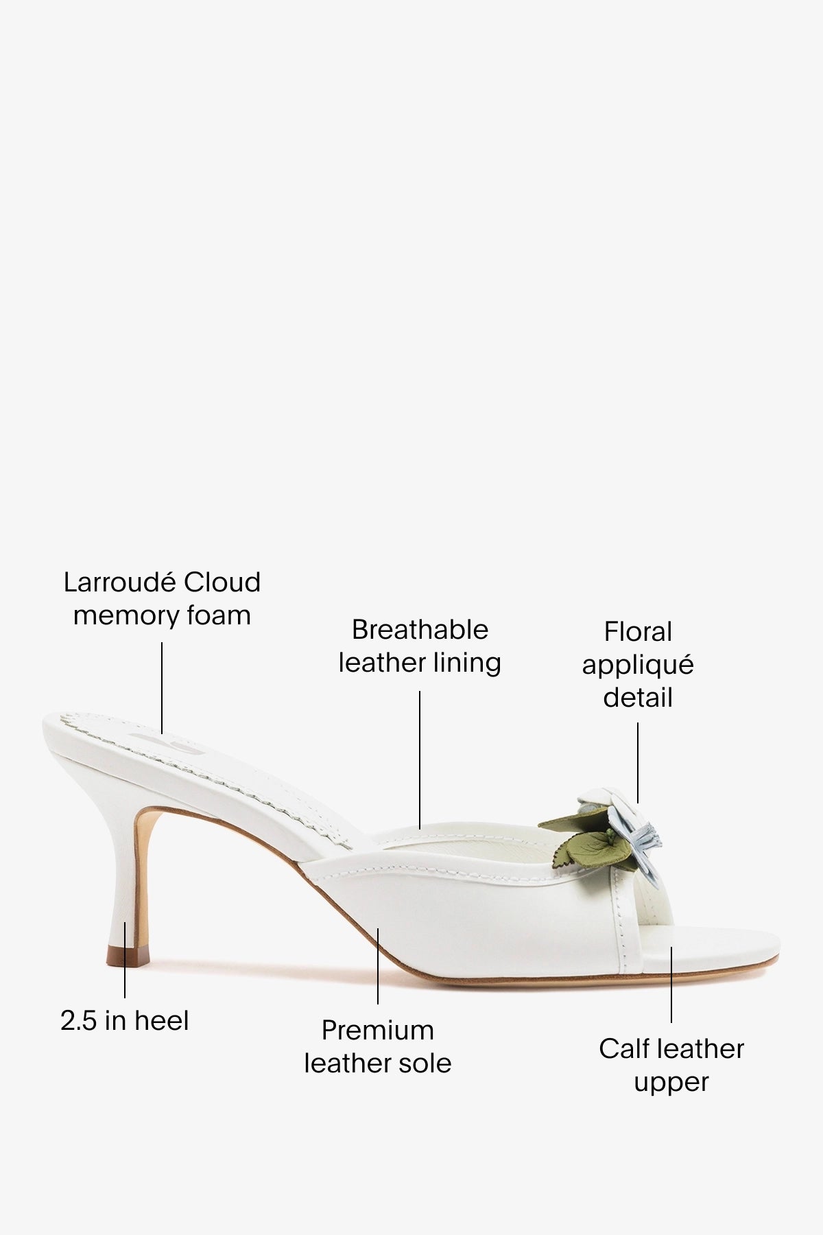 Larroude Juliette Mule White Leather