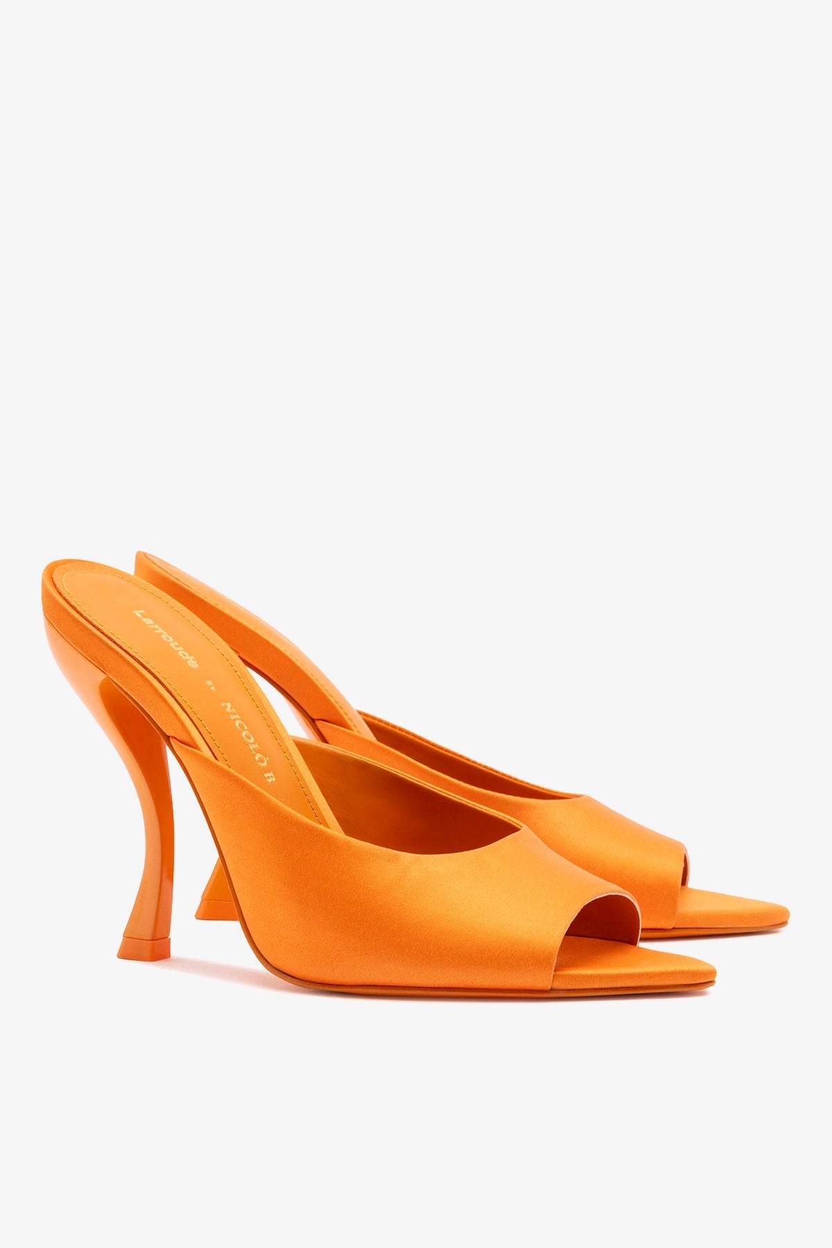 Larroude Larroudé x Nicolò B.: Malibu Mule Tangerine Satin