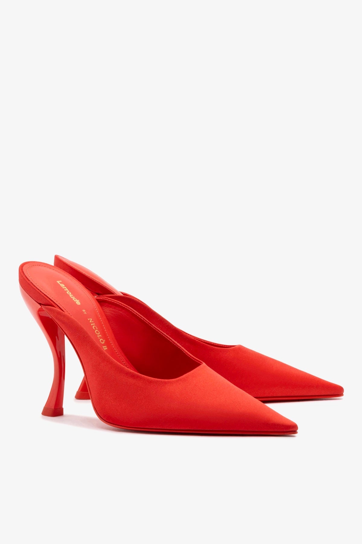 Larroude Larroudé by Nicolò B. Inna Mule In Scarlet Satin