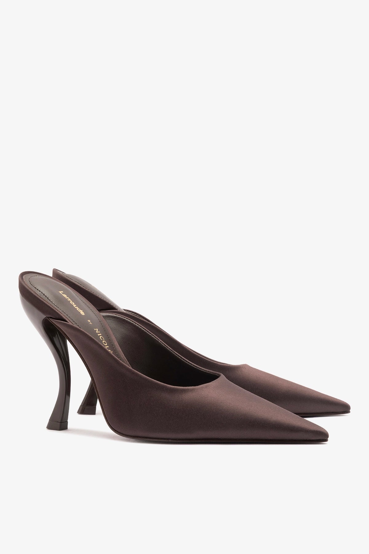 Larroude Larroudé x Nicolò B.: Inna Mule Mahogany Satin