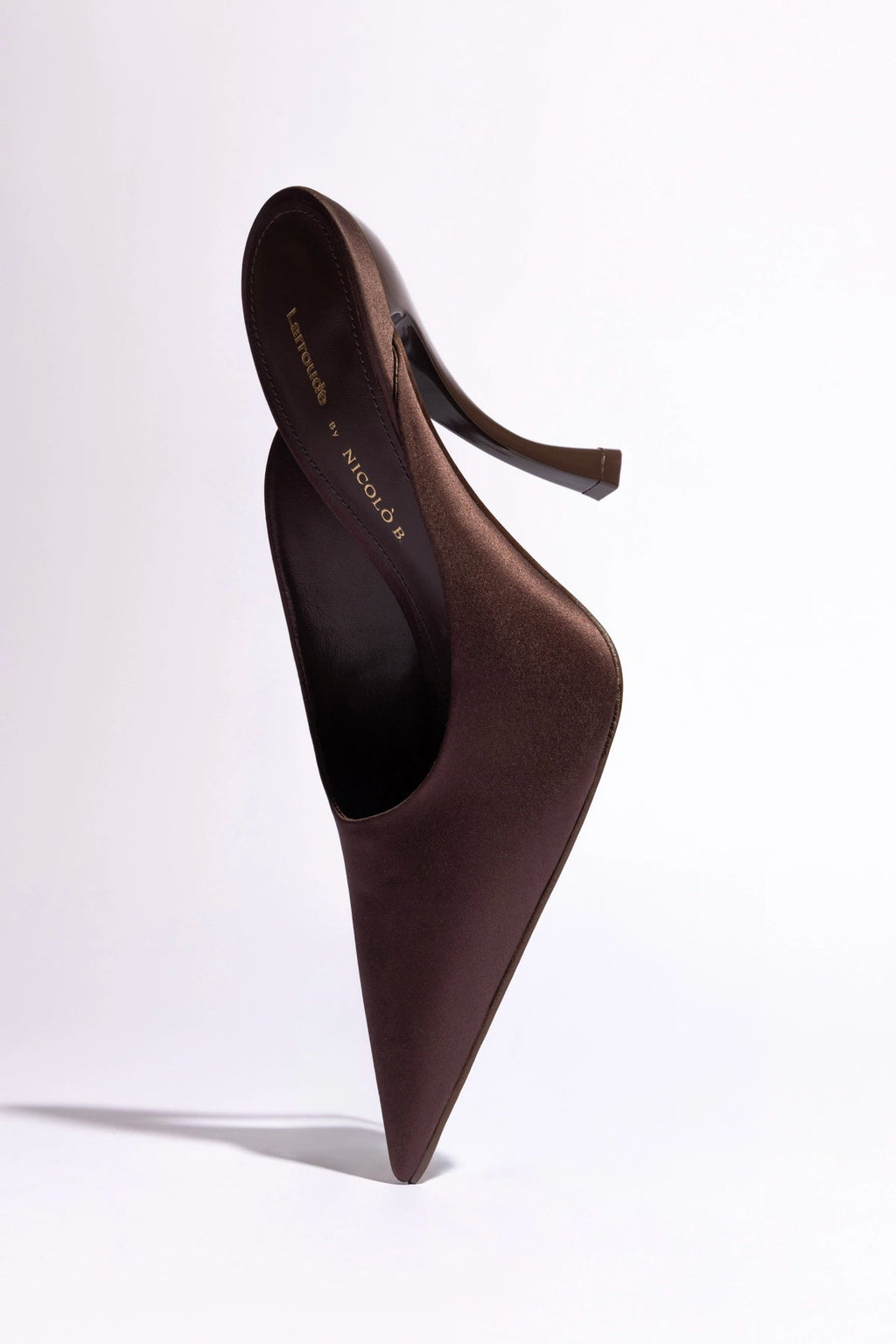 Larroude Larroudé x Nicolò B.: Inna Mule Mahogany Satin