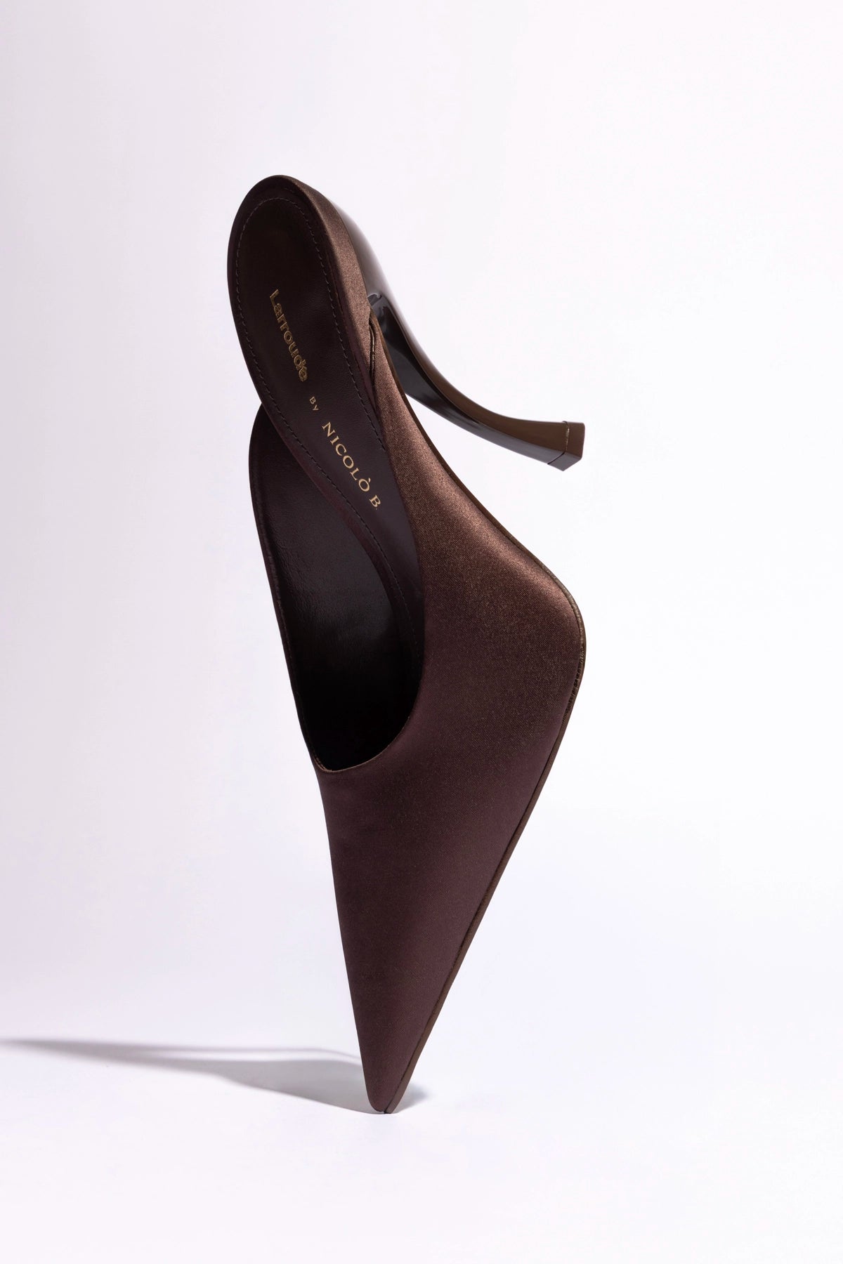 Larroude Larroudé x Nicolò B.: Inna Mule Mahogany Satin