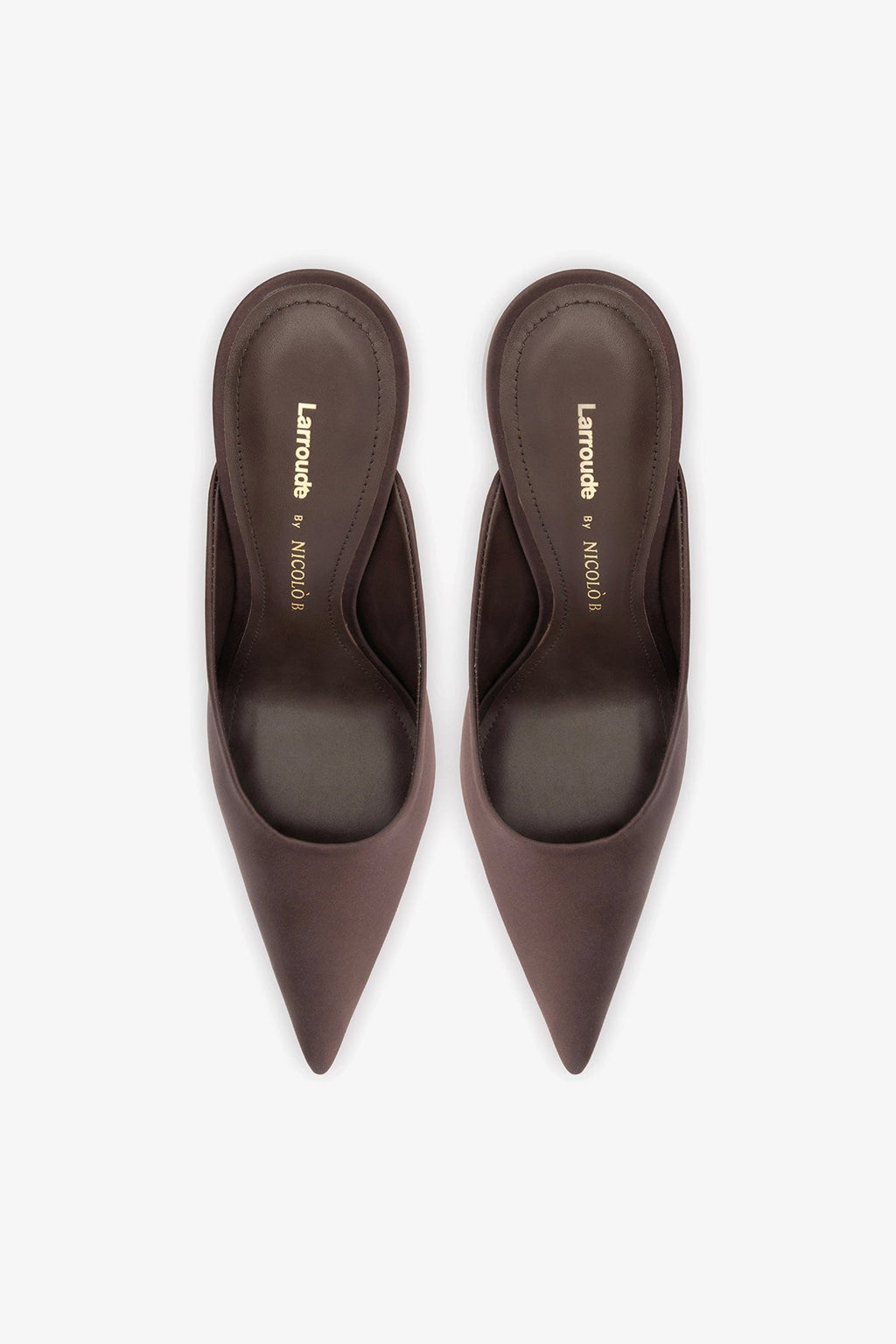 Larroude Larroudé x Nicolò B.: Inna Mule Mahogany Satin