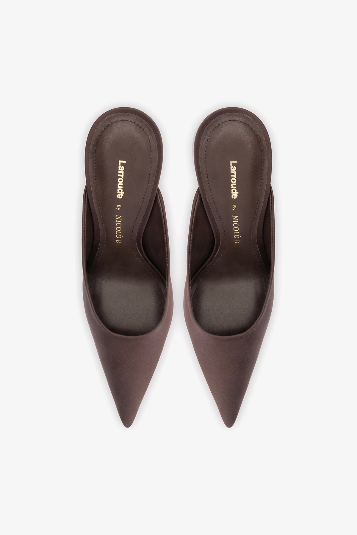 Larroude Larroudé x Nicolò B.: Inna Mule Mahogany Satin