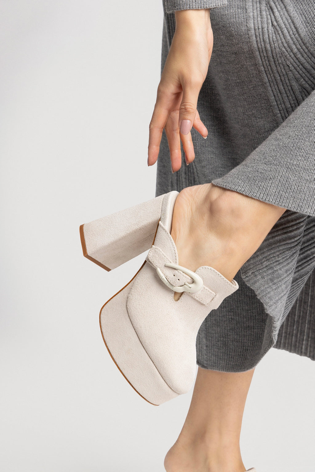 Larroude Dolly Verona Clog In Mushroom Grey Suede