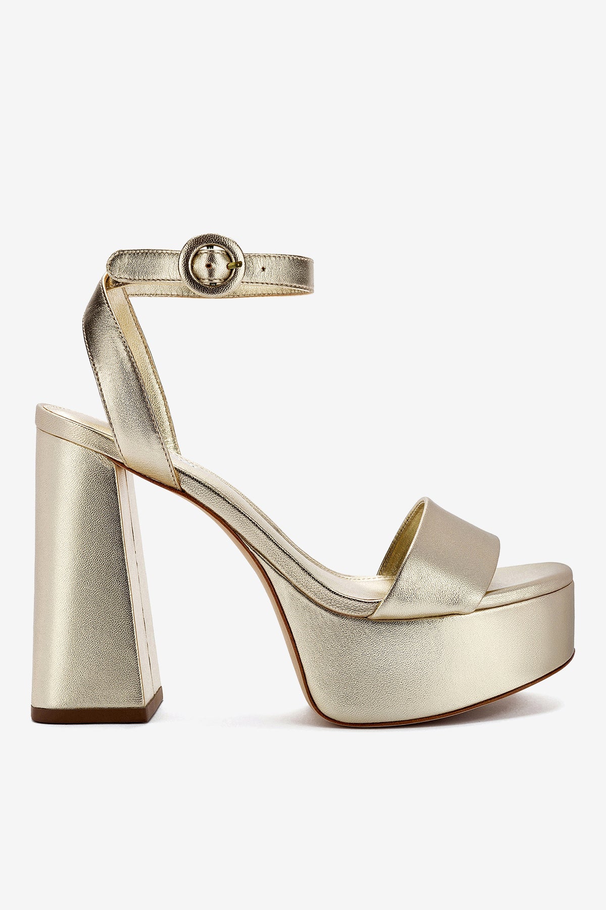 Larroude Dolly Sandal In Platina Metallic Leather
