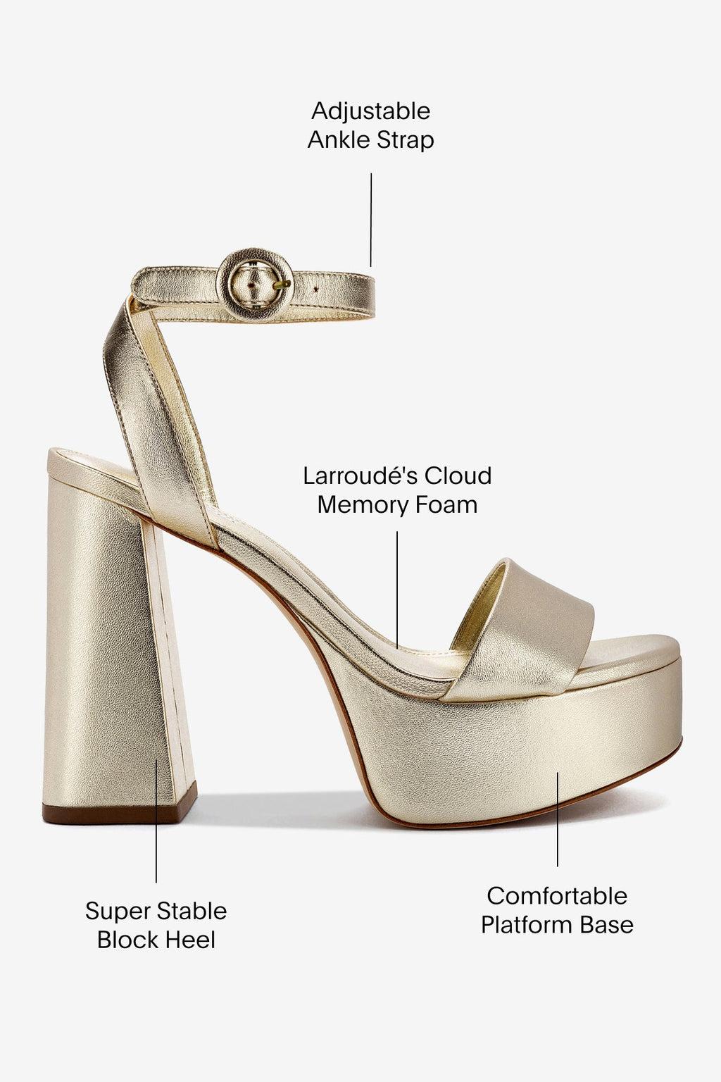 Larroude Dolly Sandal In Platina Metallic Leather