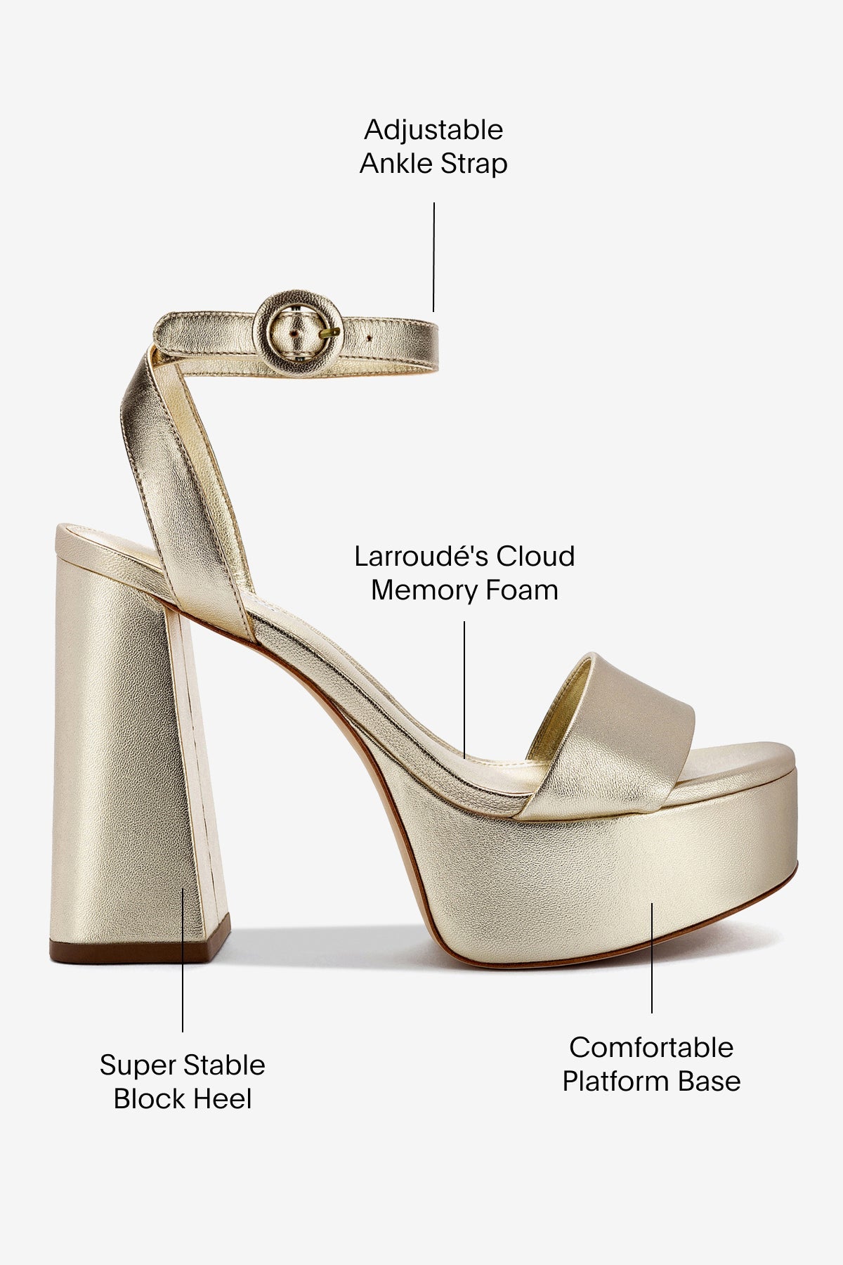 Larroude Dolly Sandal In Platina Metallic Leather