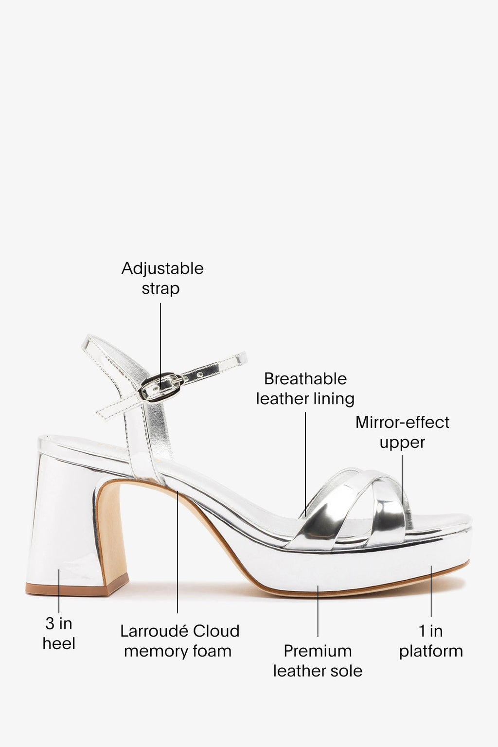 Larroude Bianca Low Sandal Silver Specchio