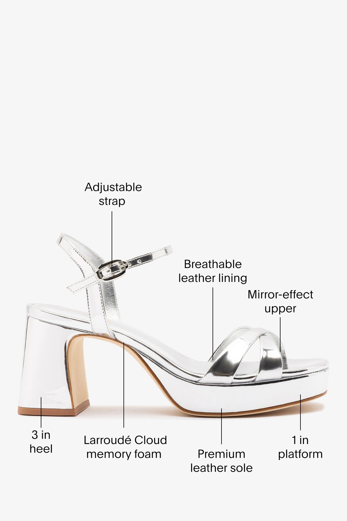 Larroude Bianca Low Sandal Silver Specchio