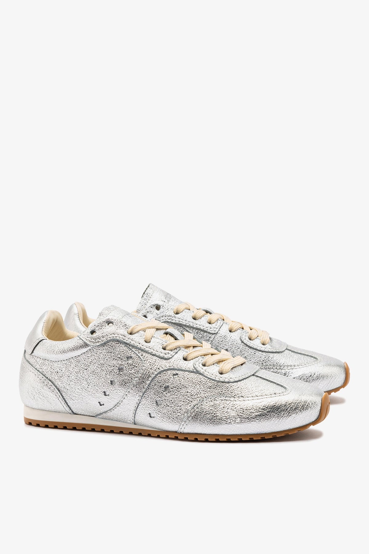 Larroude Stella Sneaker In Silver Metallic Leather